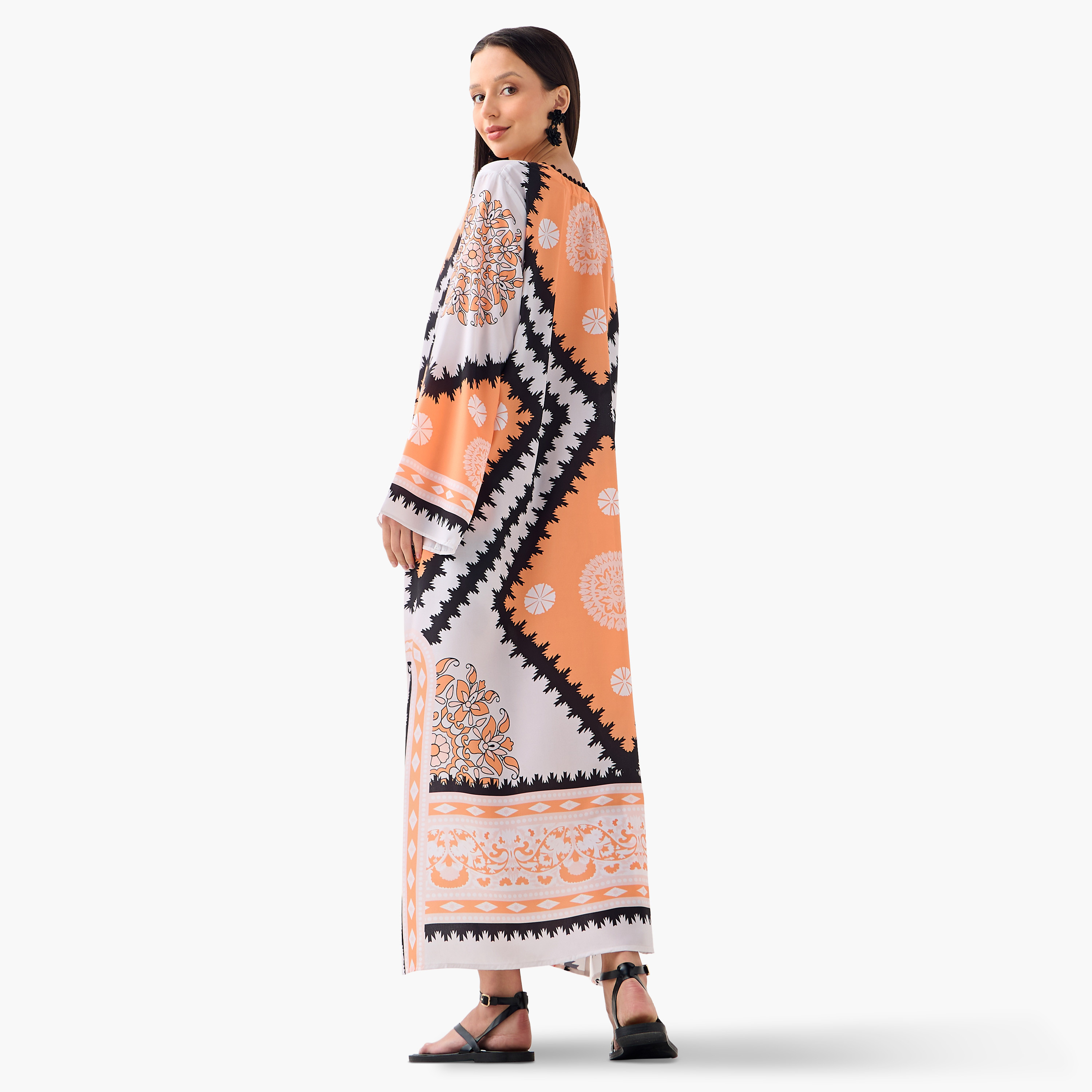 FYOR All-Over Print Dress with Tie-Ups and Long Sleeves-women-clothing-dresses-image-3
