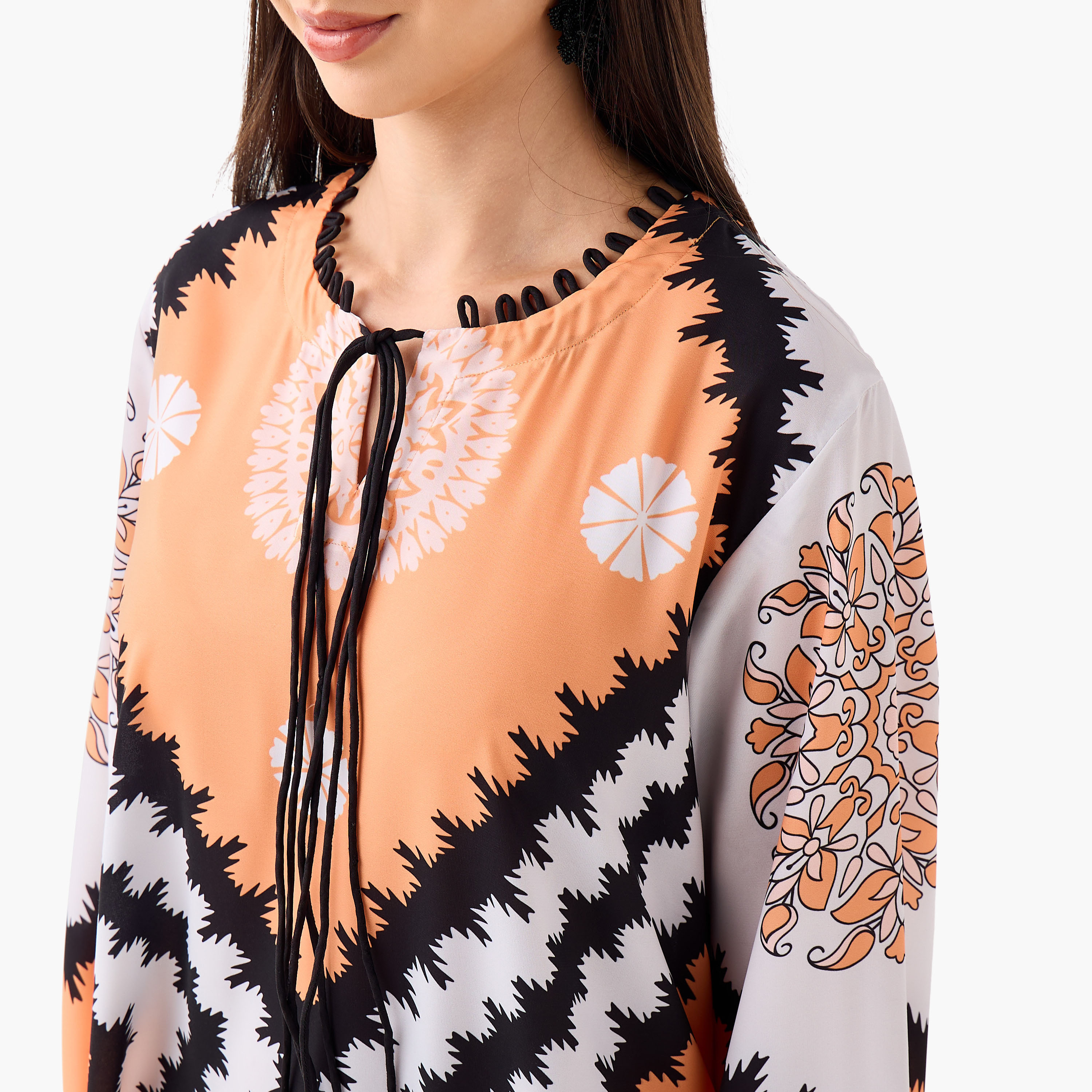 FYOR All-Over Print Dress with Tie-Ups and Long Sleeves-women-clothing-dresses-image-4