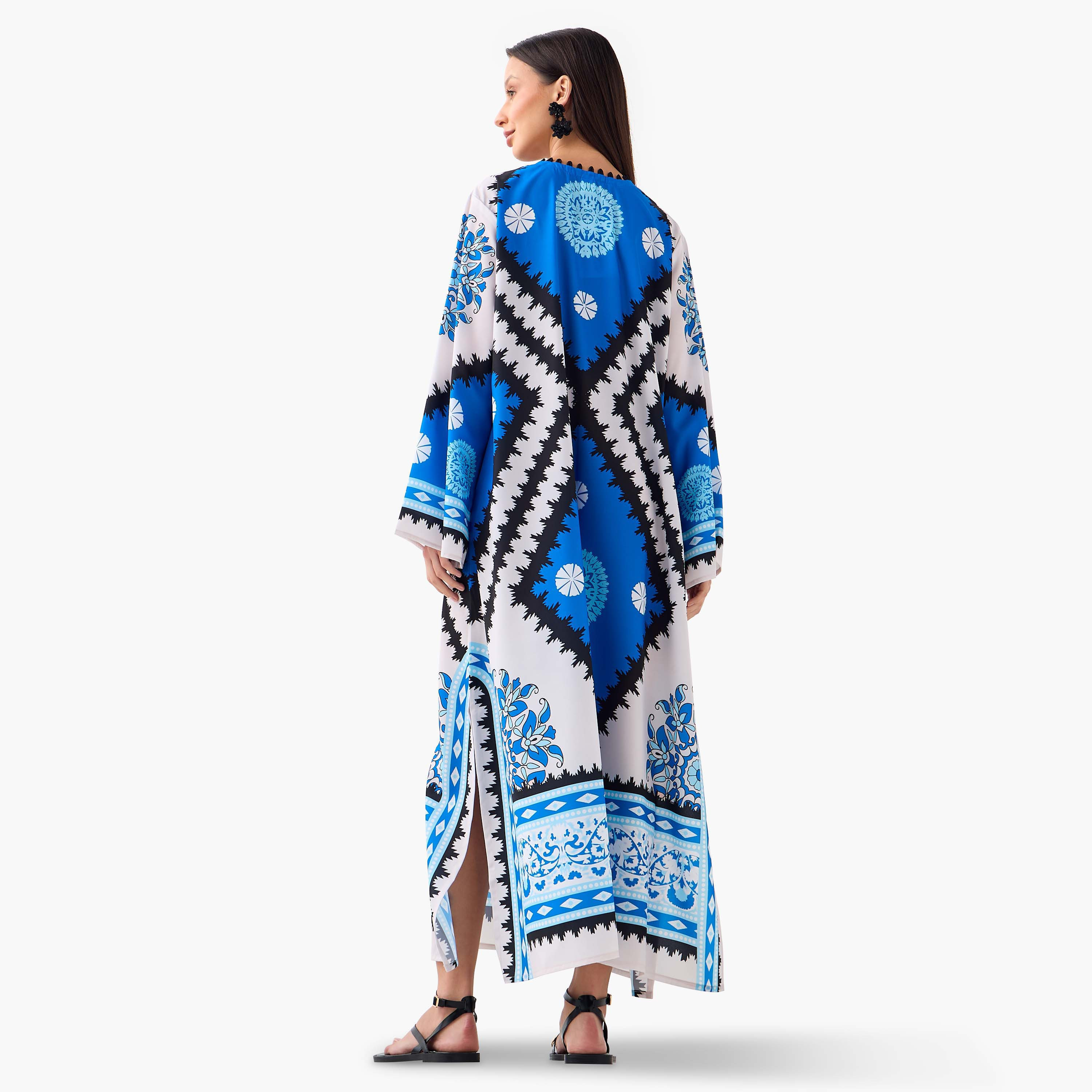FYOR All-Over Print Dress with Slit and Long Sleeves-women-clothing-dresses-image-3