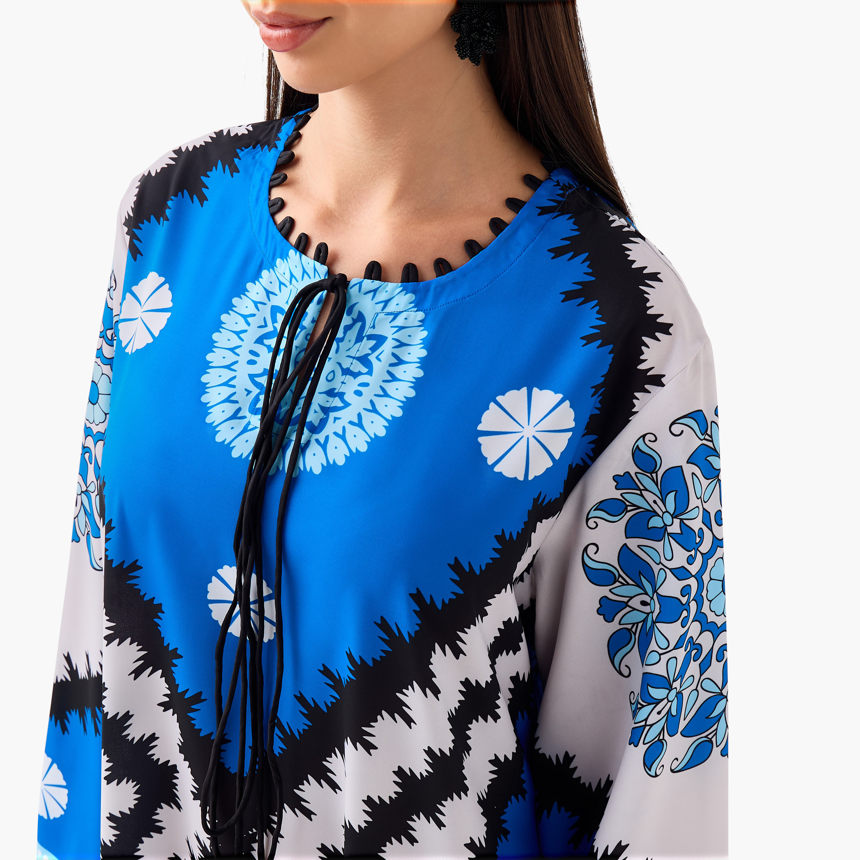 FYOR All-Over Print Dress with Slit and Long Sleeves-women-clothing-dresses-image-4