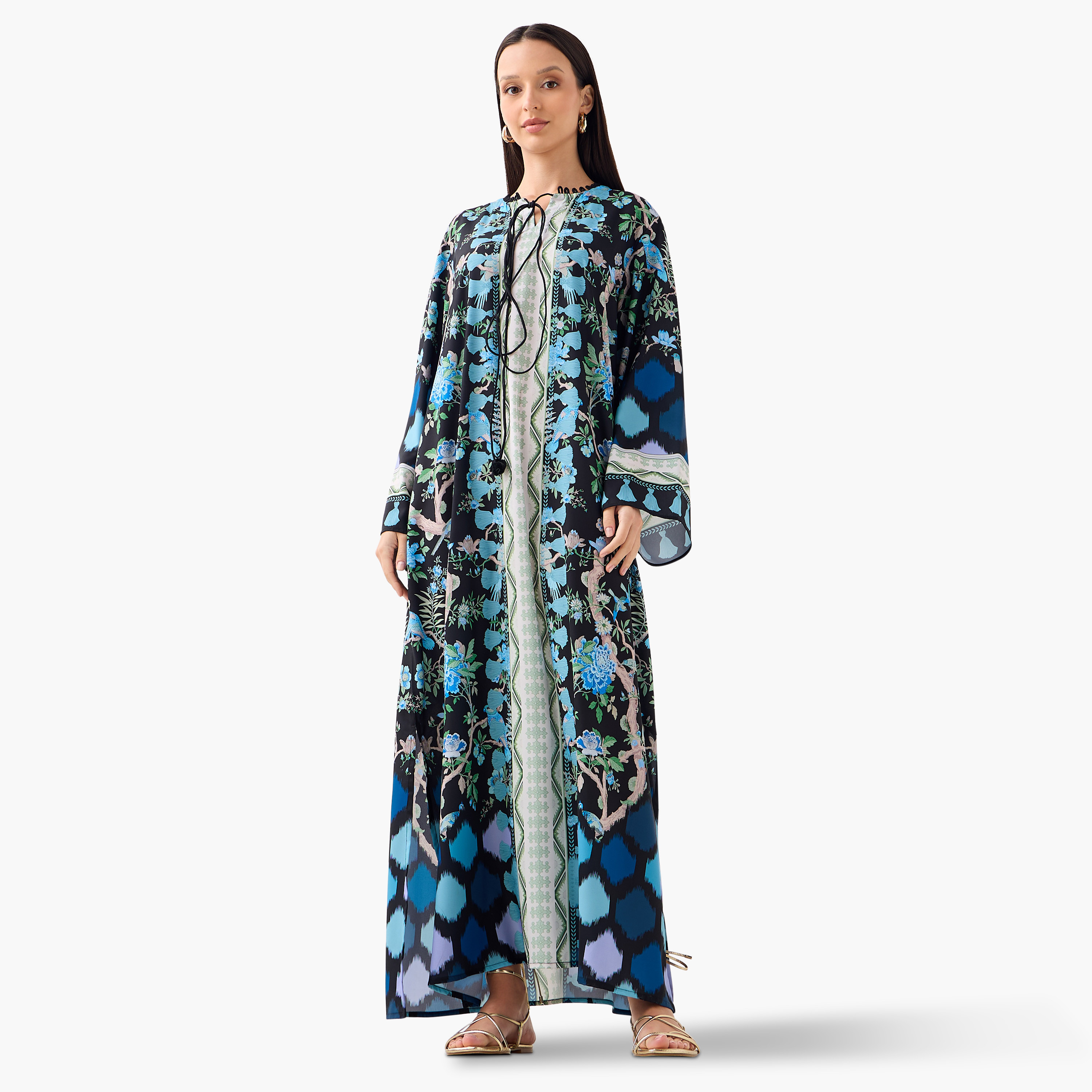 FYOR All-Over Botanical Print Dress with Tie-Ups and Long Sleeves-women-clothing-dresses-image-2