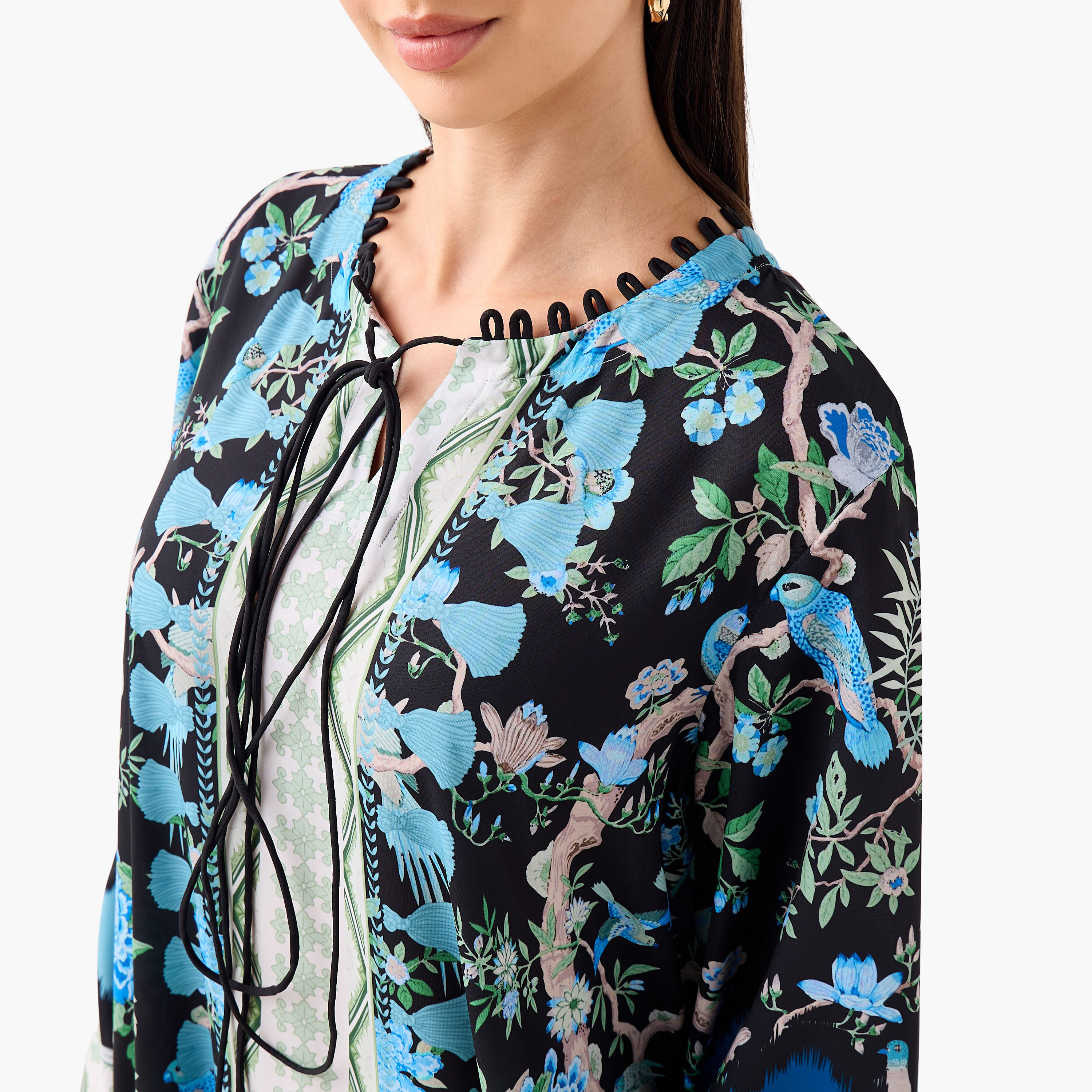 FYOR All-Over Botanical Print Dress with Tie-Ups and Long Sleeves-women-clothing-dresses-image-4