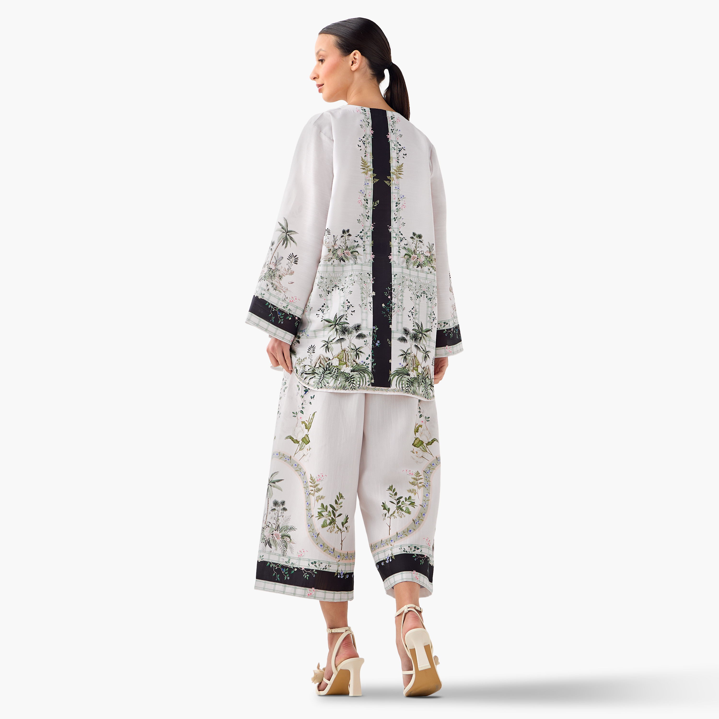 FYOR All-Over Print Split Neck Top and Culottes Set-women-clothing-coordsets-image-2