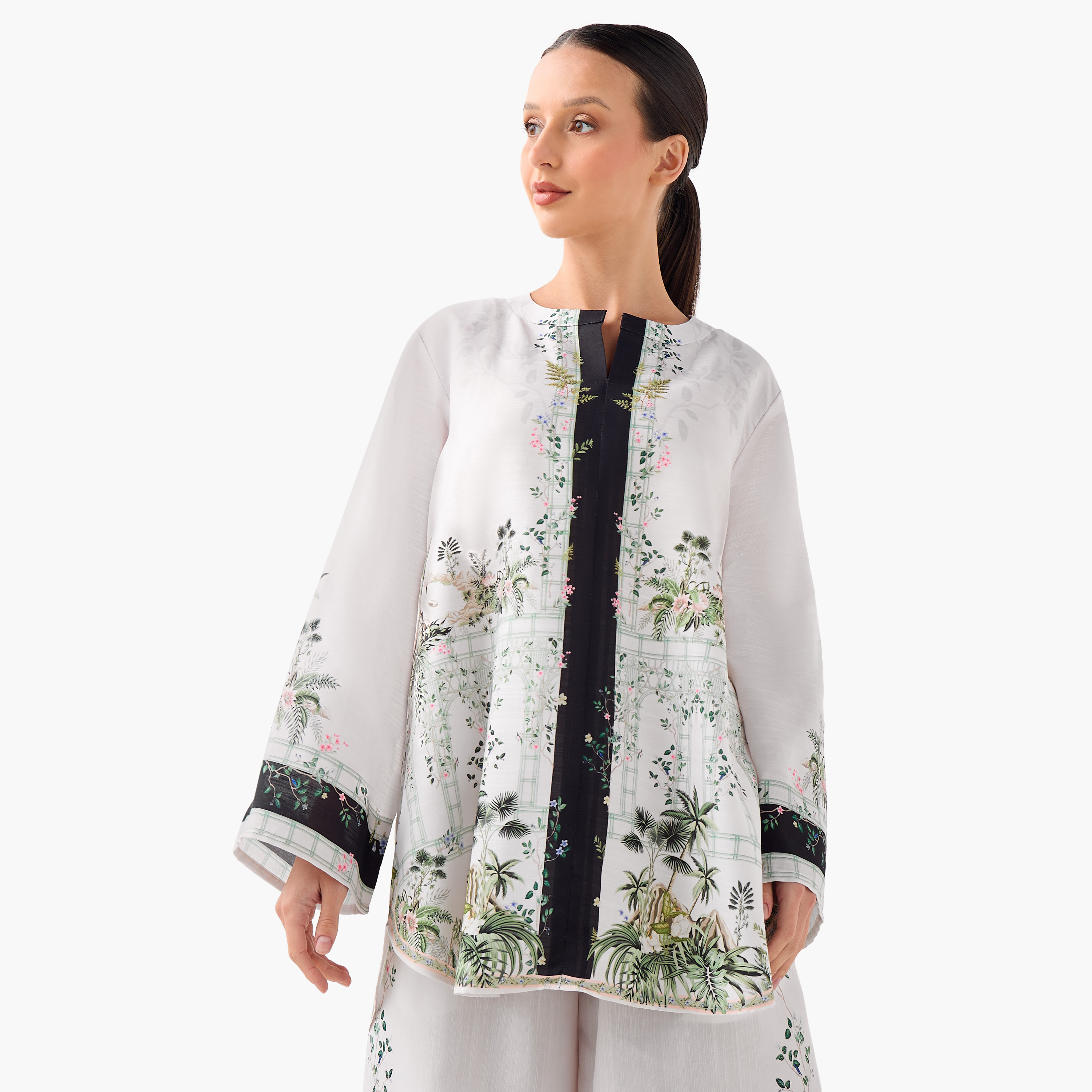 FYOR All-Over Print Split Neck Top and Culottes Set-women-clothing-coordsets-image-3