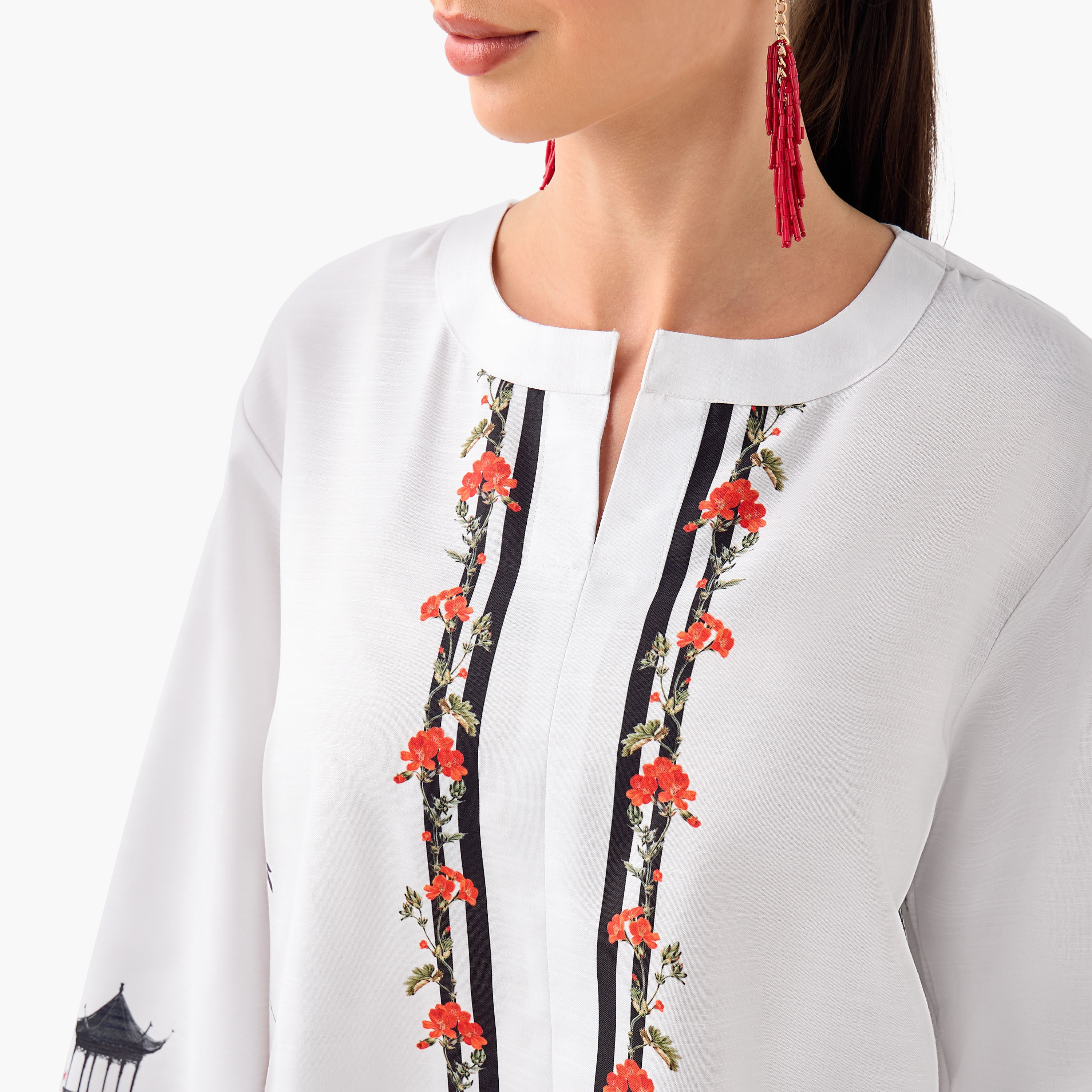 FYOR All-Over Print Split Neck Top and Culottes Set-women-clothing-coordsets-image-5