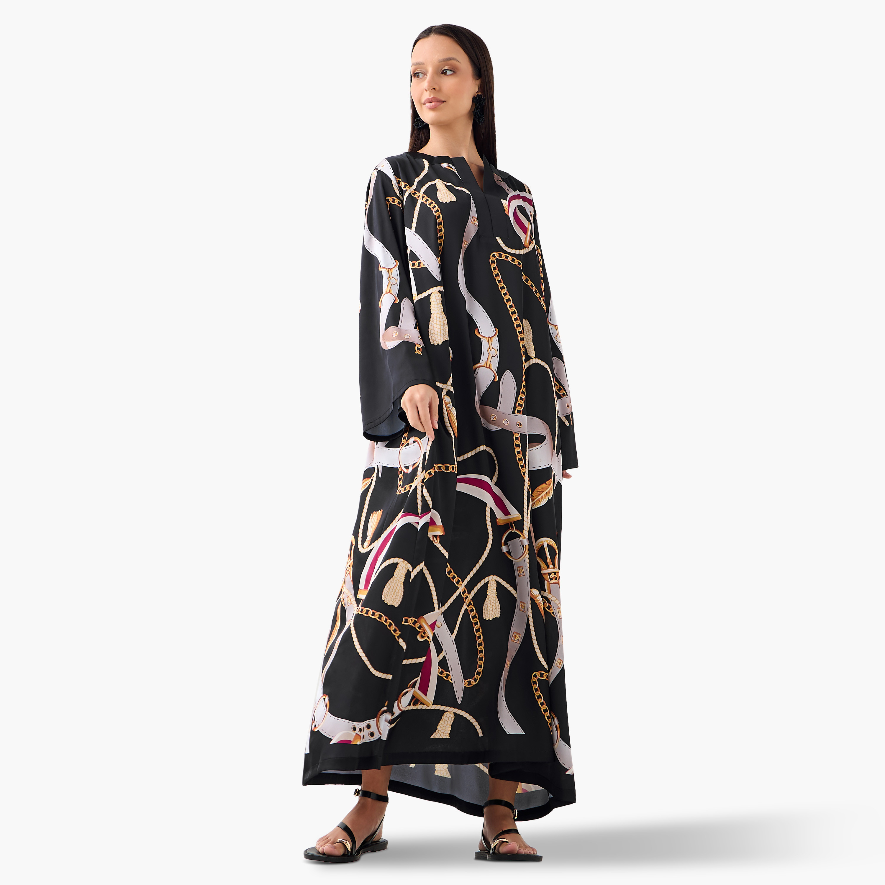 فستان بياقة مشقوقة وأكمام طويلة وطبعات من فيور-women-clothing-dresses-image-2