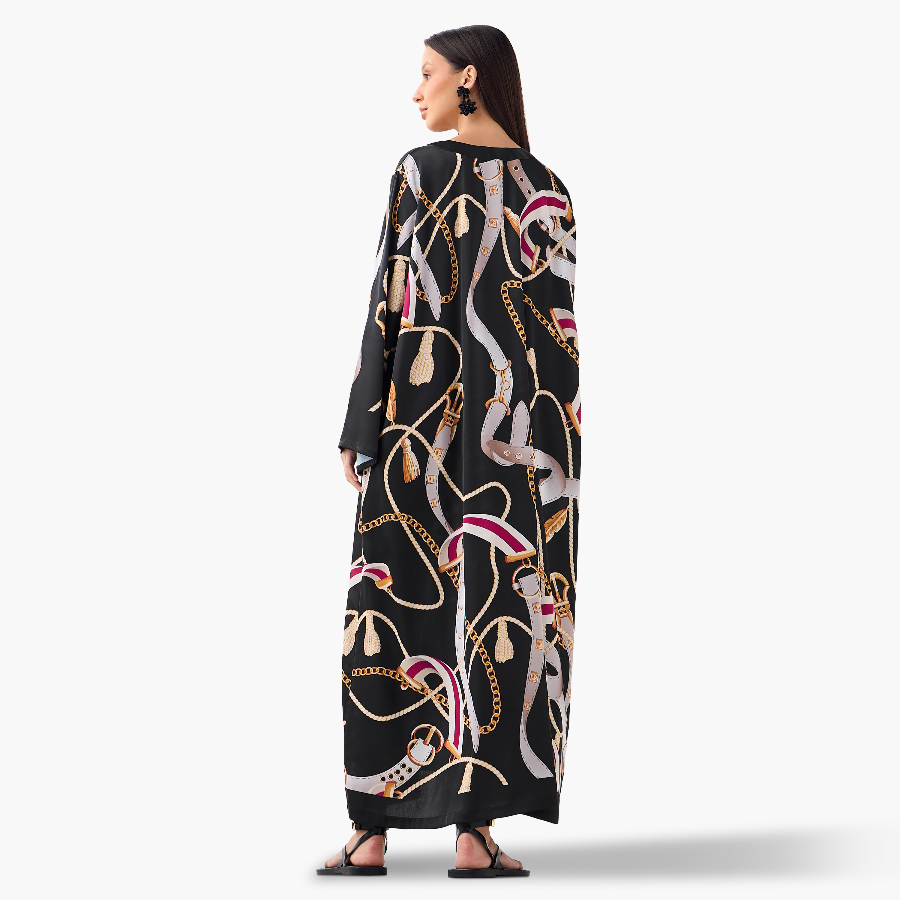 FYOR All-Over Print Split Neck Dress with Long Sleeves-women-clothing-dresses-image-3