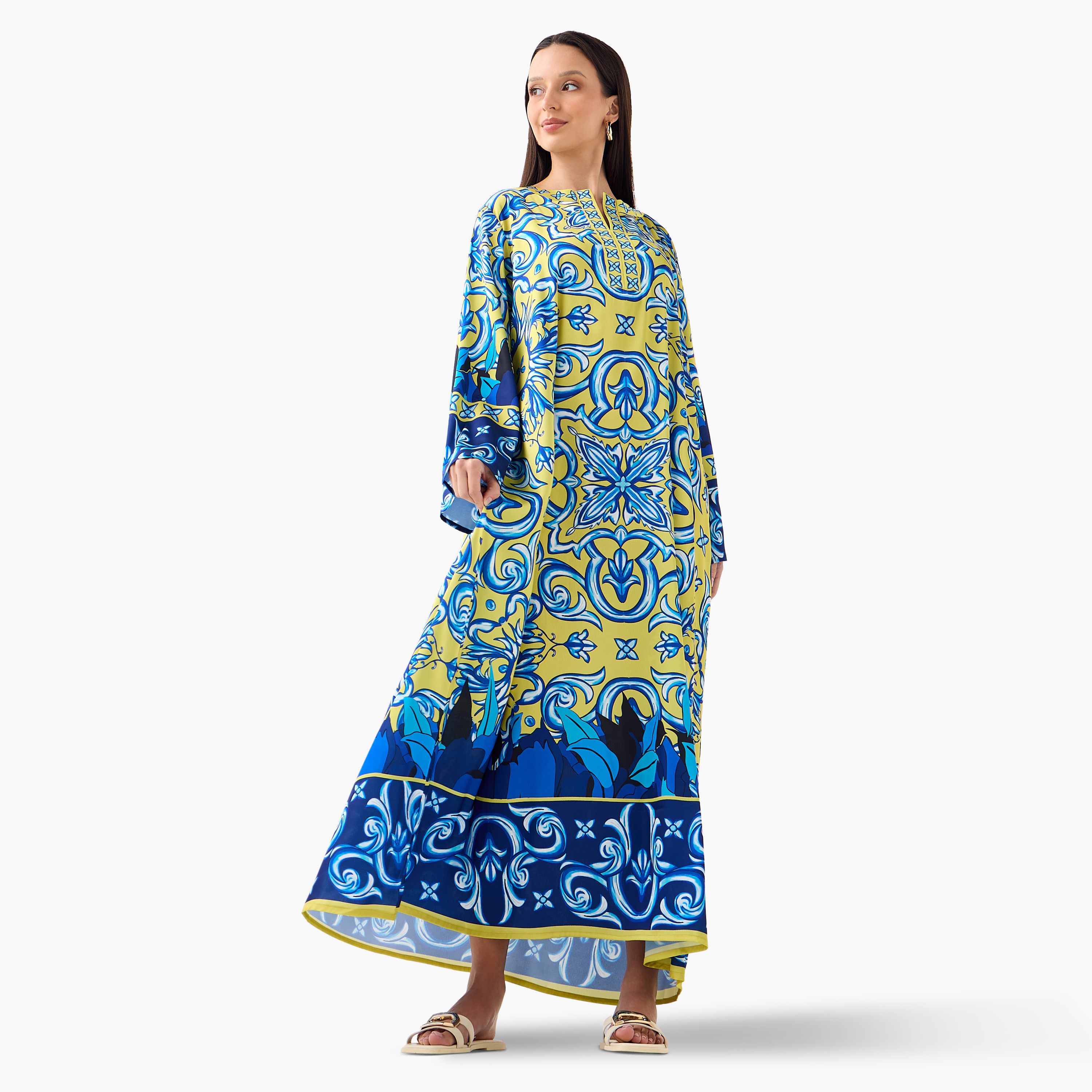 فستان بياقة مشقوقة وأكمام طويلة وطبعات من فيور-women-clothing-dresses-image-2