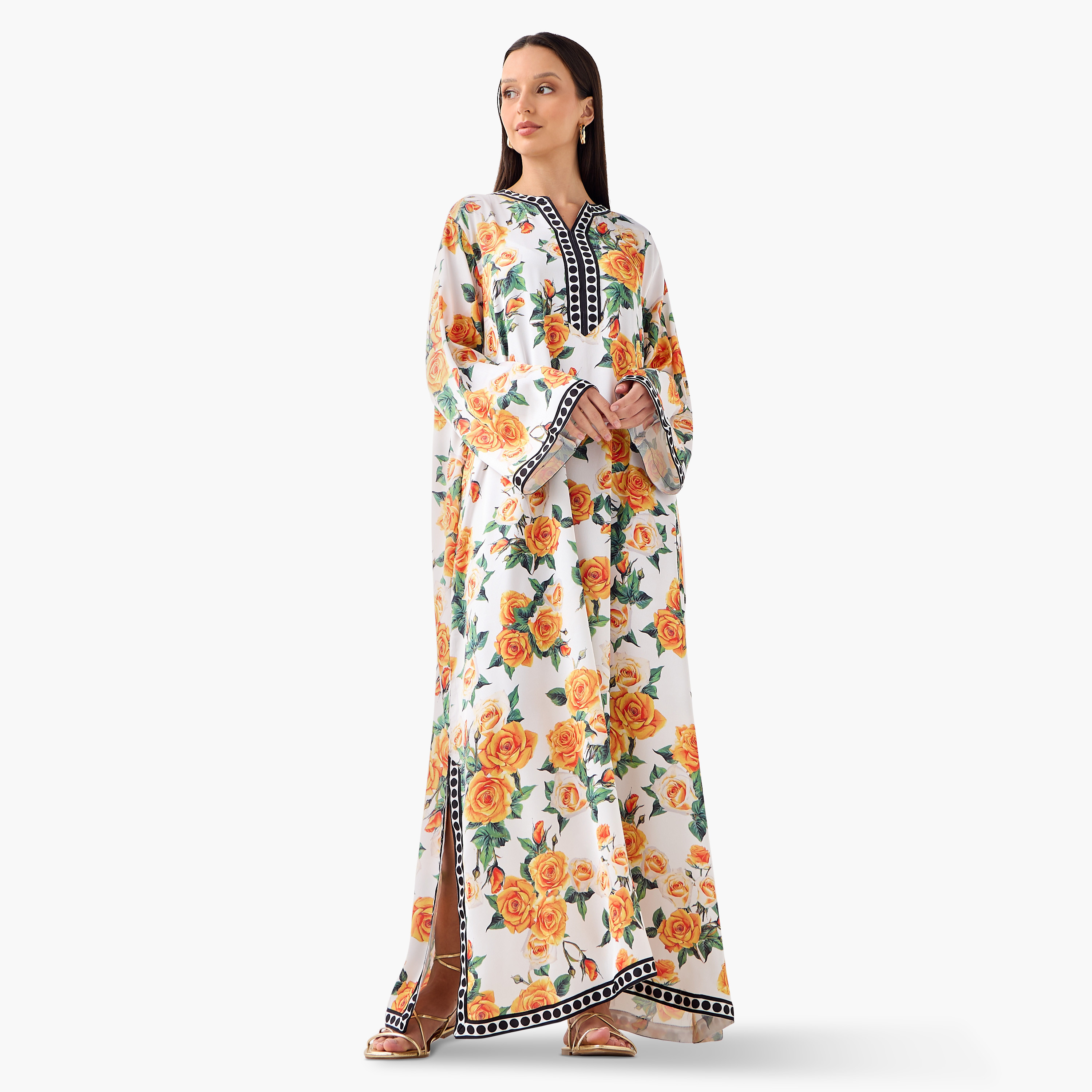 فستان بياقة مشقوقة وأكمام طويلة وفتحة وطبعات زهرية من فيور-women-clothing-dresses-image-2