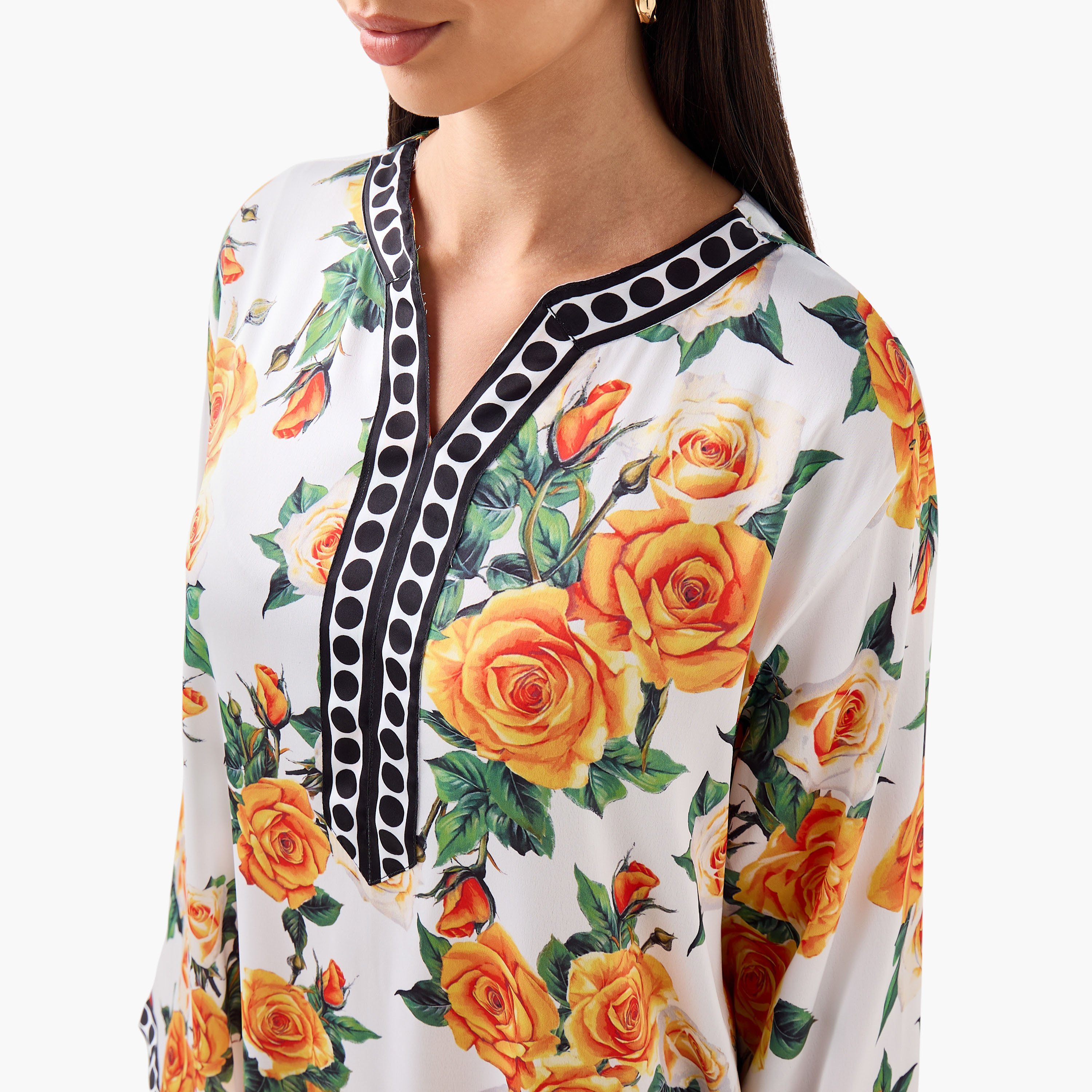 فستان بياقة مشقوقة وأكمام طويلة وفتحة وطبعات زهرية من فيور-women-clothing-dresses-image-4
