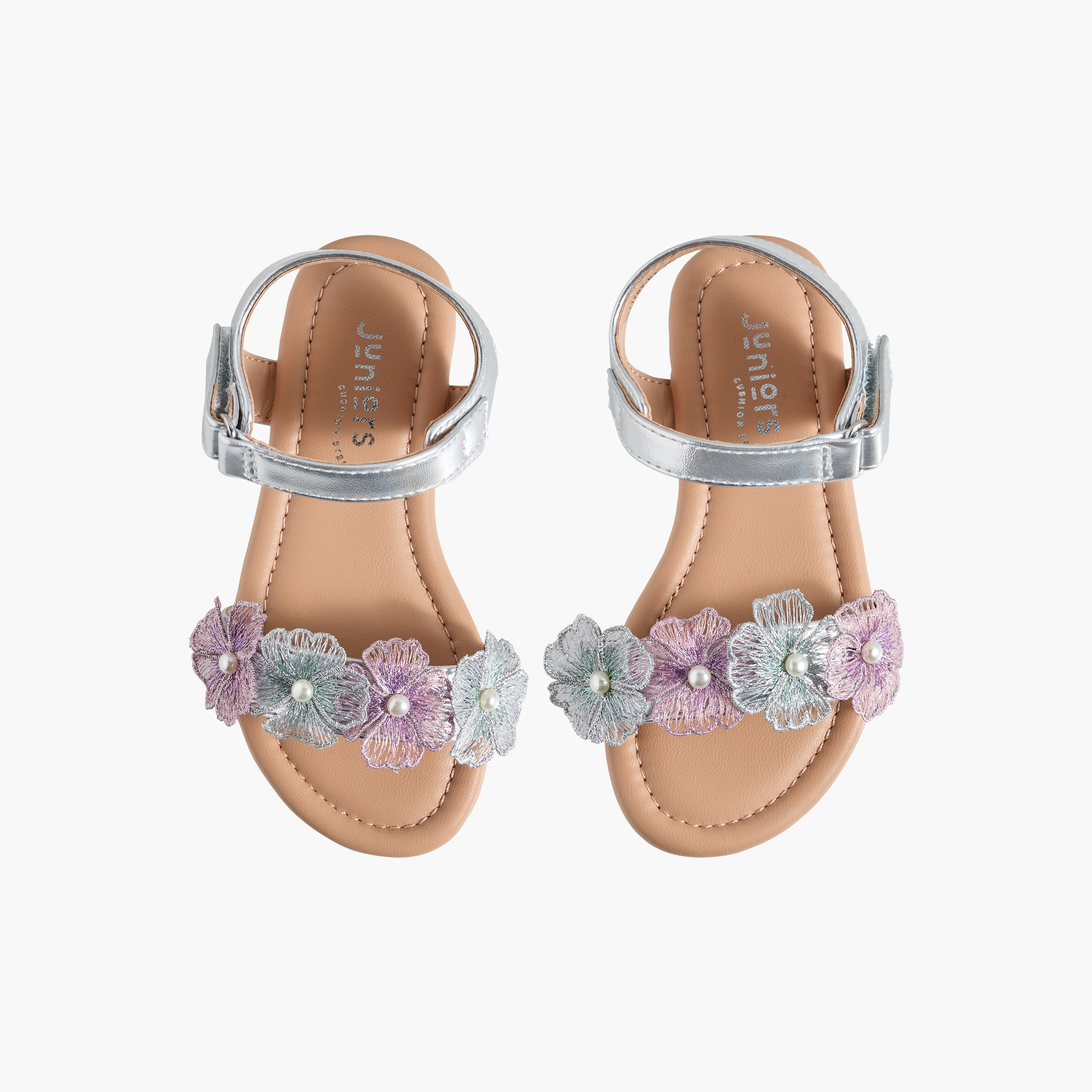صندل مزين بالزهور بشريط إغلاق لاصق للبنات من جونيورز-girls-shoes-sandals-image-1