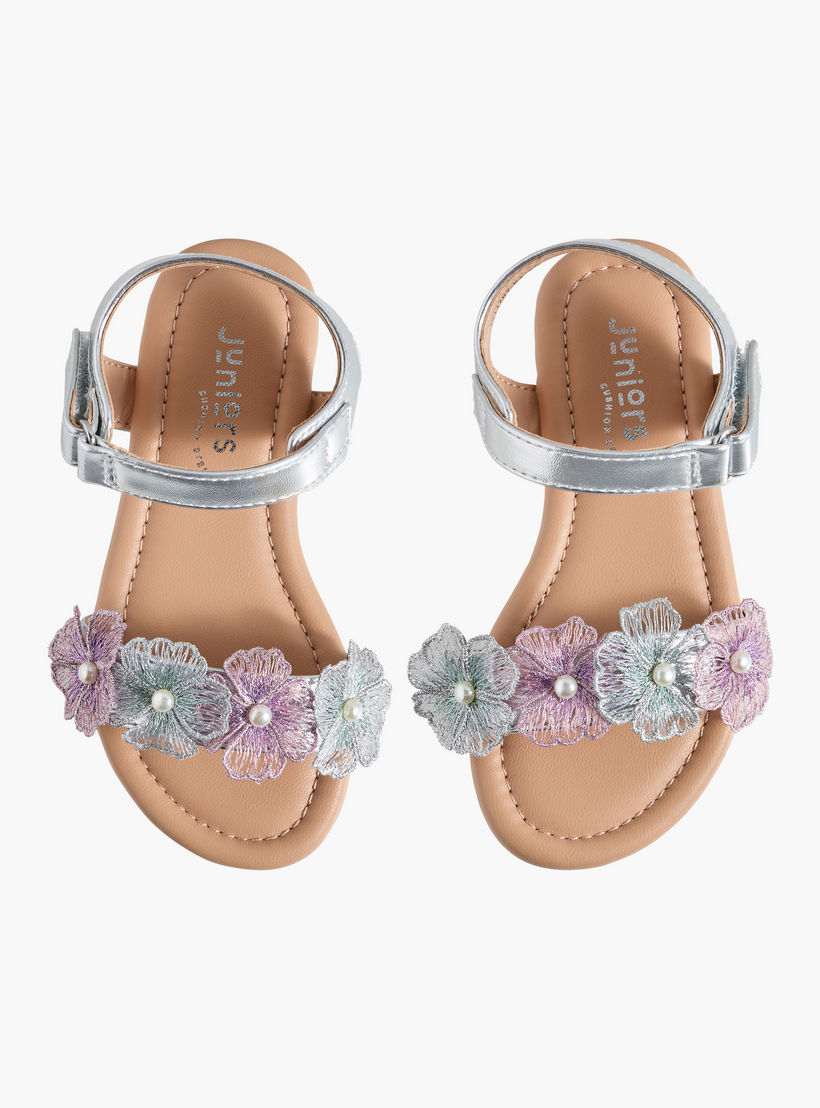 صندل مزين بالزهور بشريط إغلاق لاصق للبنات من جونيورز-girls-shoes-sandals-image-1