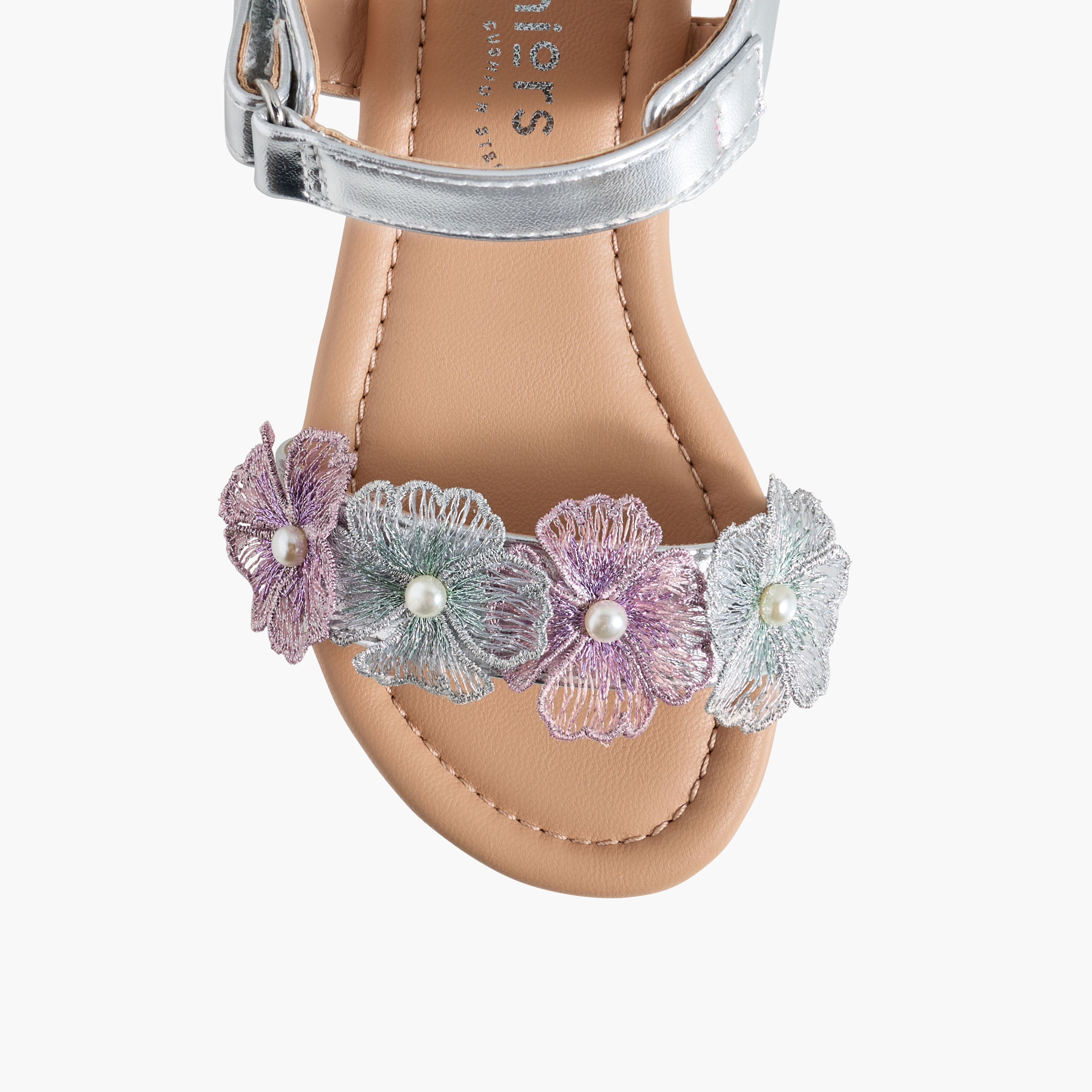 صندل مزين بالزهور بشريط إغلاق لاصق للبنات من جونيورز-girls-shoes-sandals-image-3