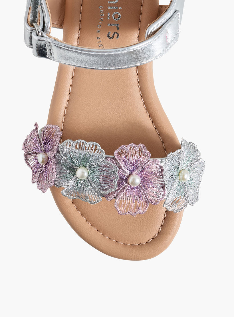 صندل مزين بالزهور بشريط إغلاق لاصق للبنات من جونيورز-girls-shoes-sandals-image-3
