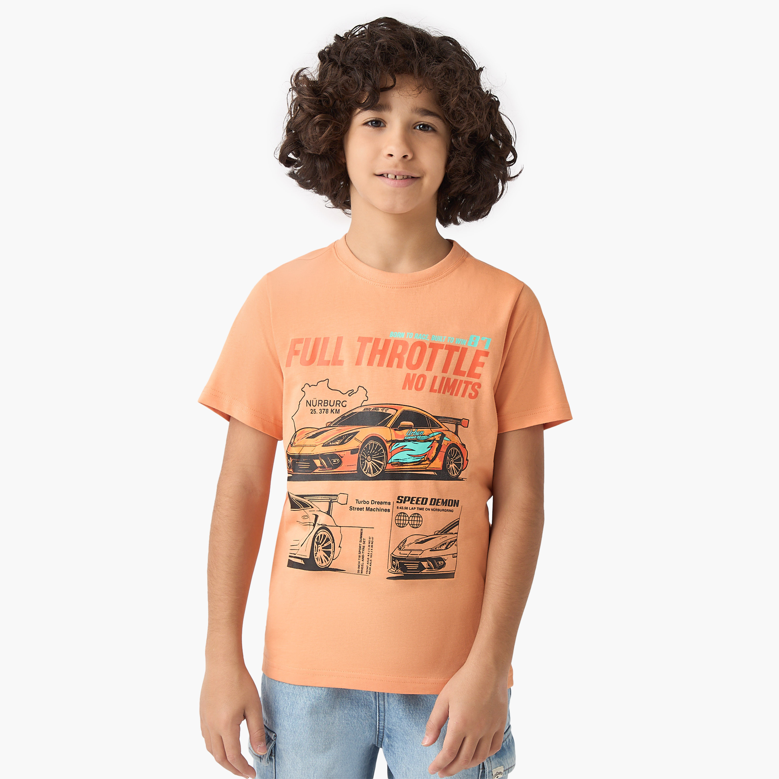 Juniors Racing Car Graphic Print T-shirt with Short Sleeves-boys-clothing-tshirtsandpolos-image-1