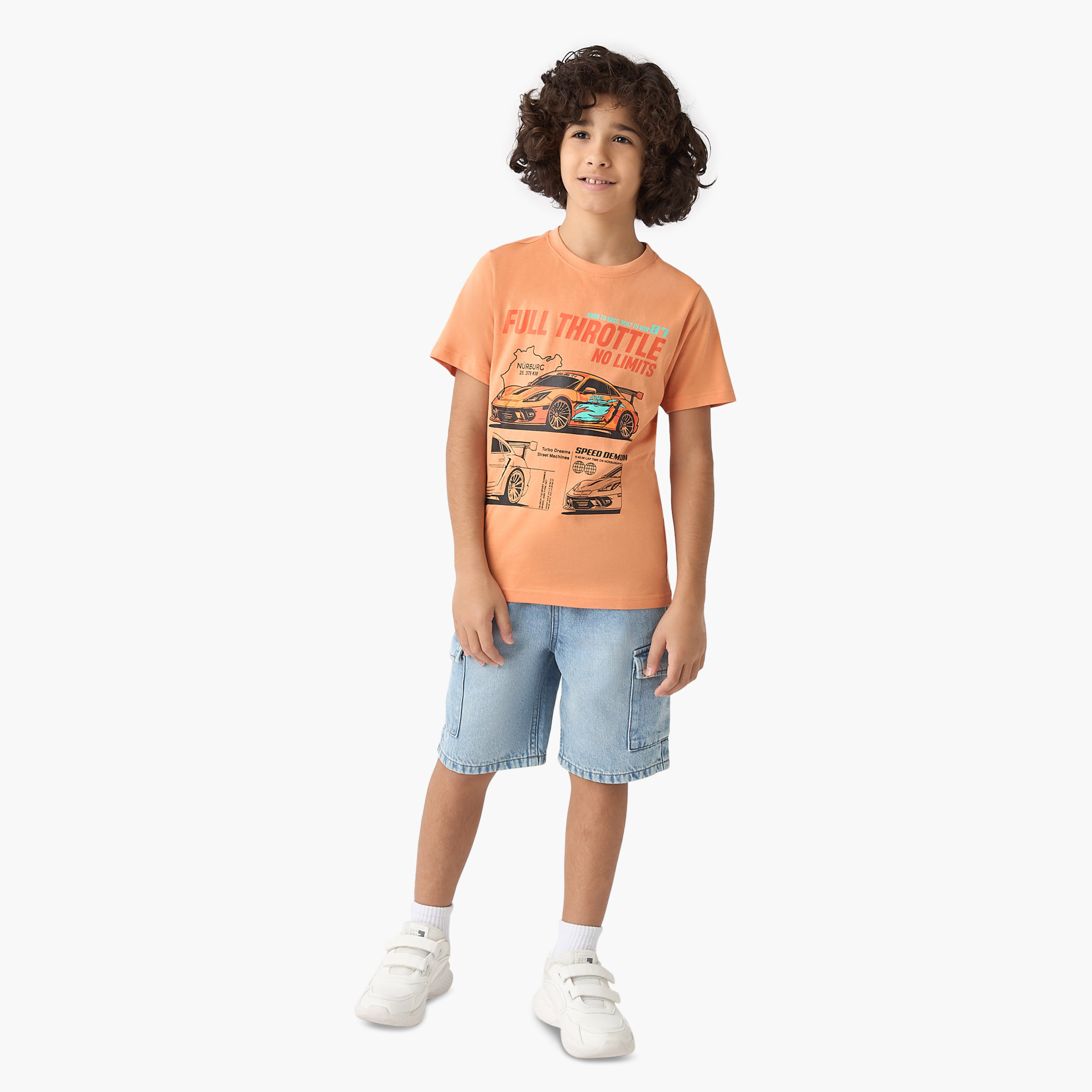 Juniors Racing Car Graphic Print T-shirt with Short Sleeves-boys-clothing-tshirtsandpolos-image-2