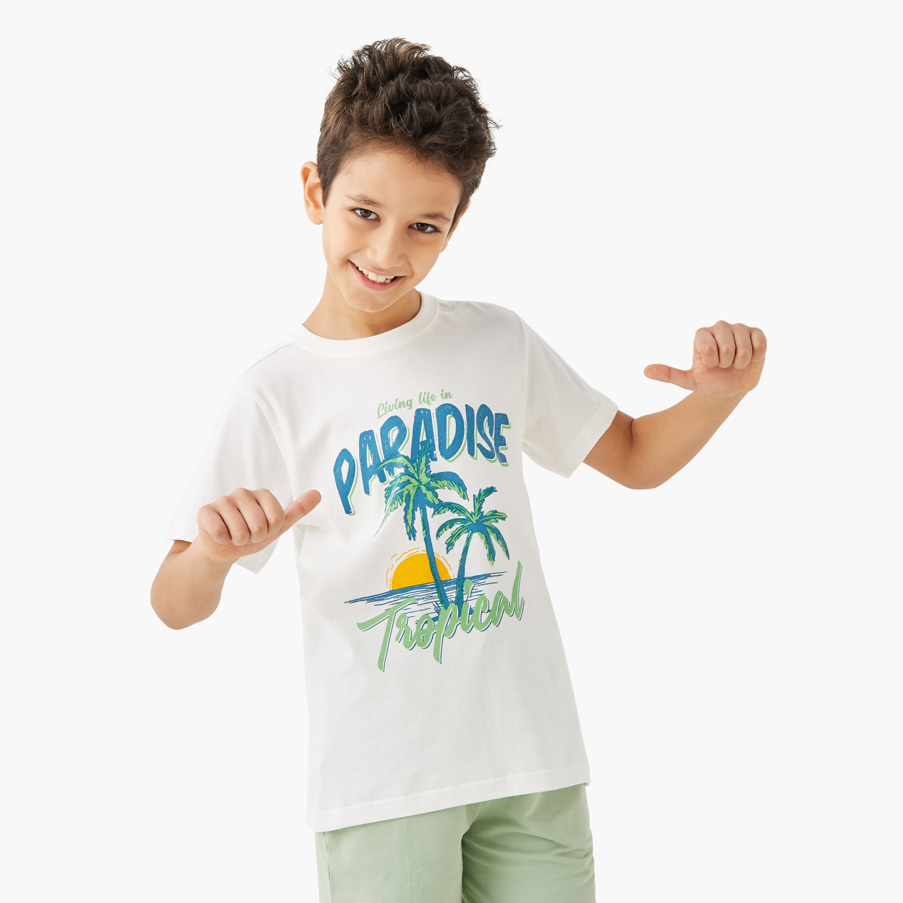 Juniors Tropical Print T-shirt with Short Sleeves-boys-clothing-tshirtsandpolos-image-1