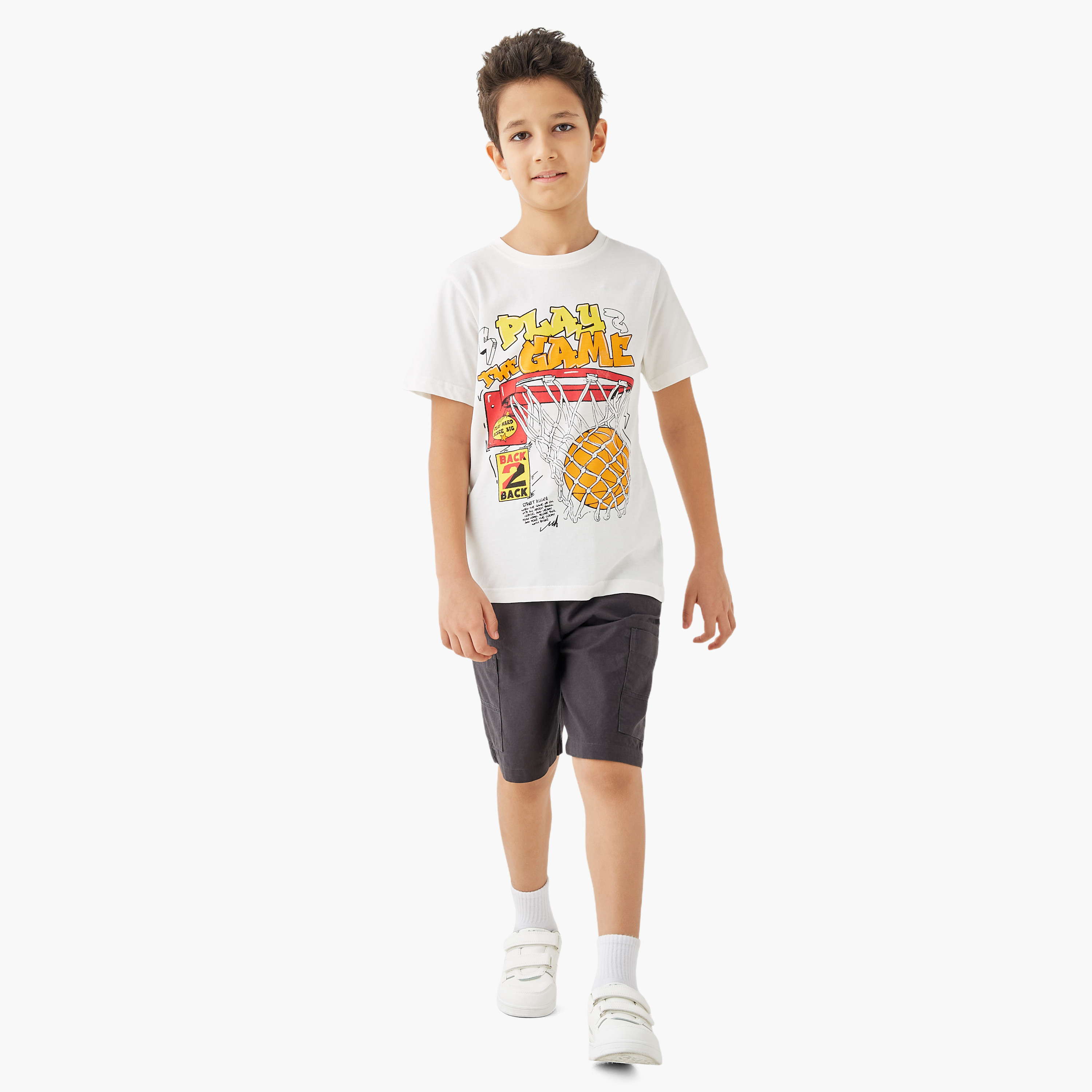 Juniors Basketball Print T-shirt with Crew Neck and Short Sleeves-boys-clothing-tshirtsandpolos-image-2
