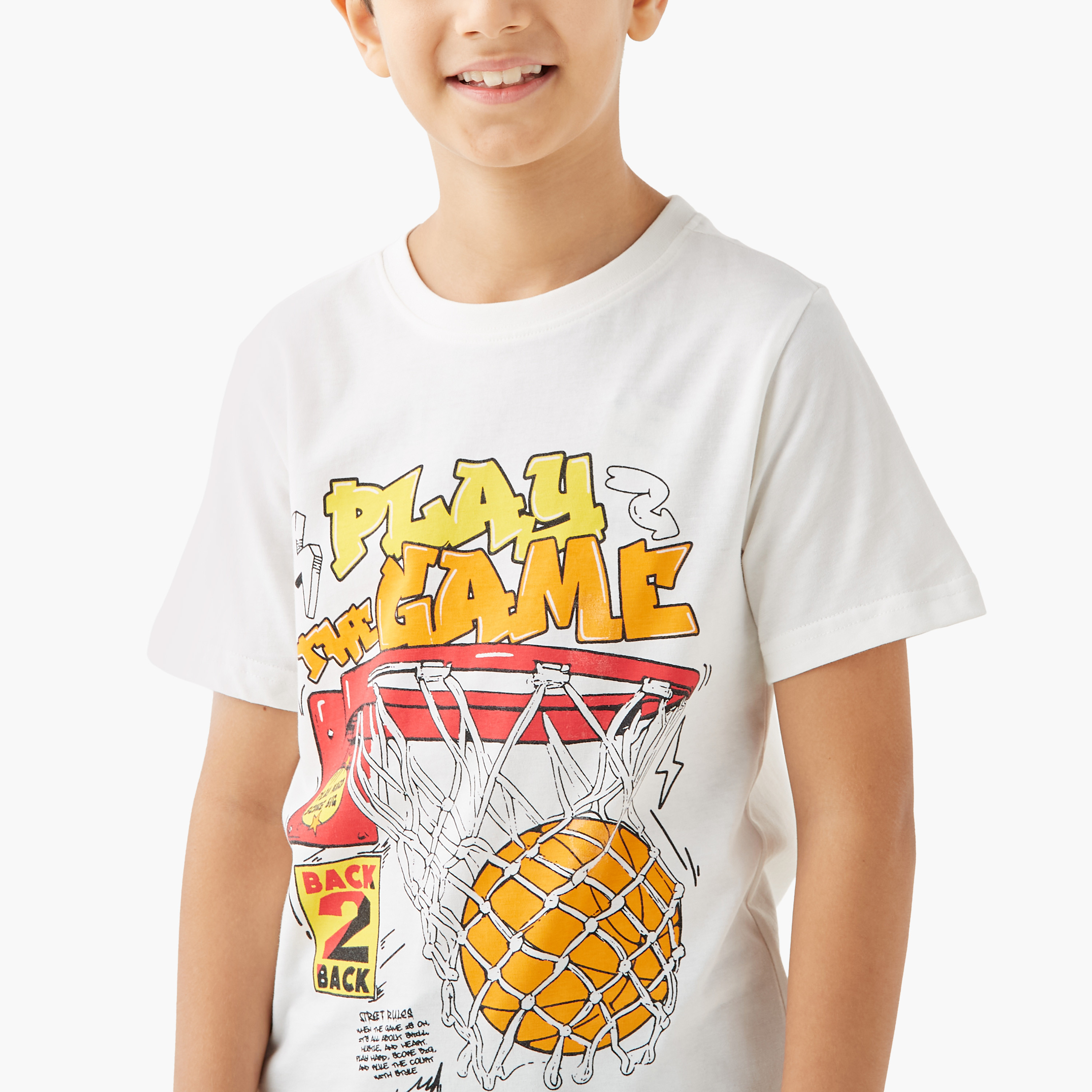 Juniors Basketball Print T-shirt with Crew Neck and Short Sleeves-boys-clothing-tshirtsandpolos-image-4