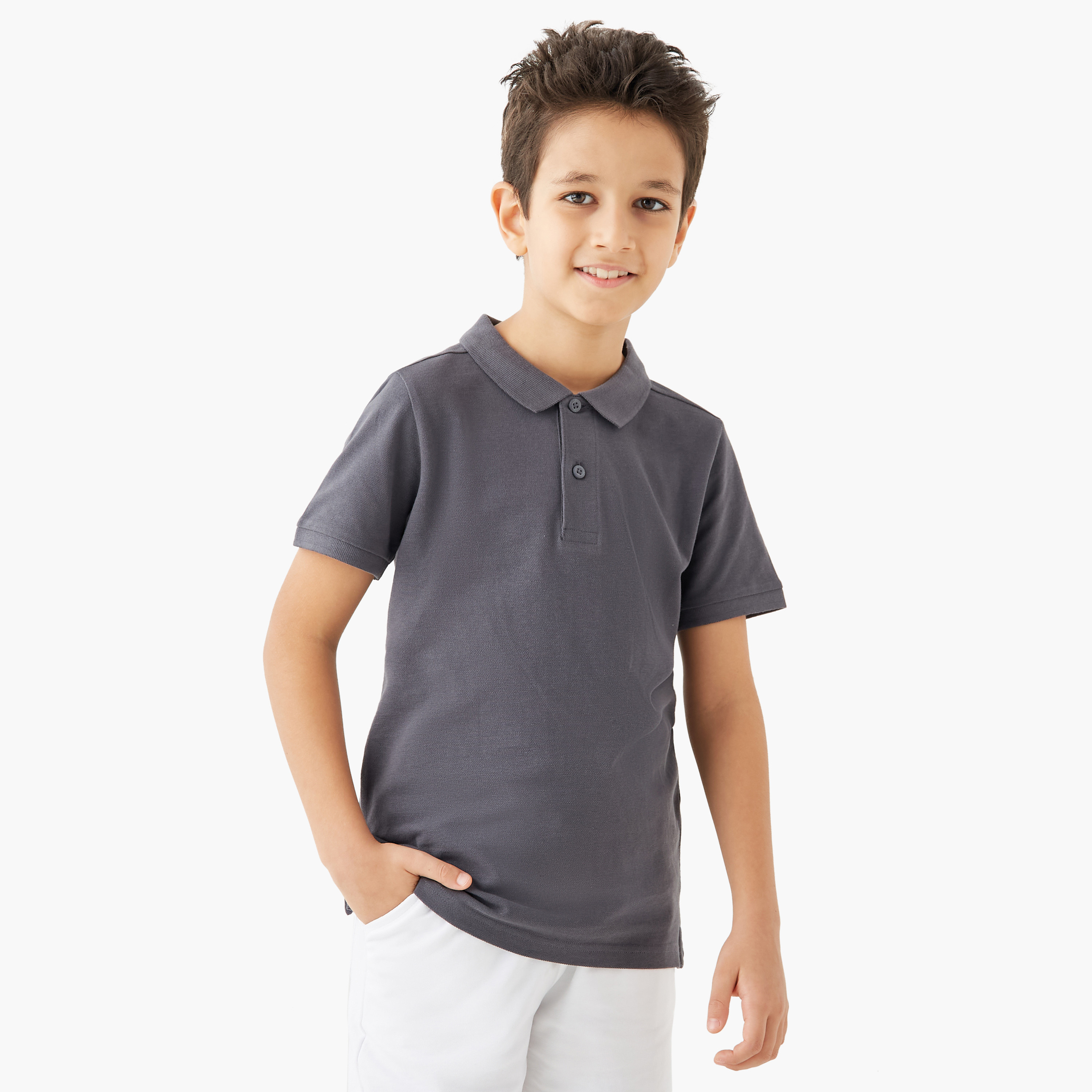 Juniors Collared Short Sleeves Polo T-shirt with Button Placket-boys-clothing-tshirtsandpolos-image-1