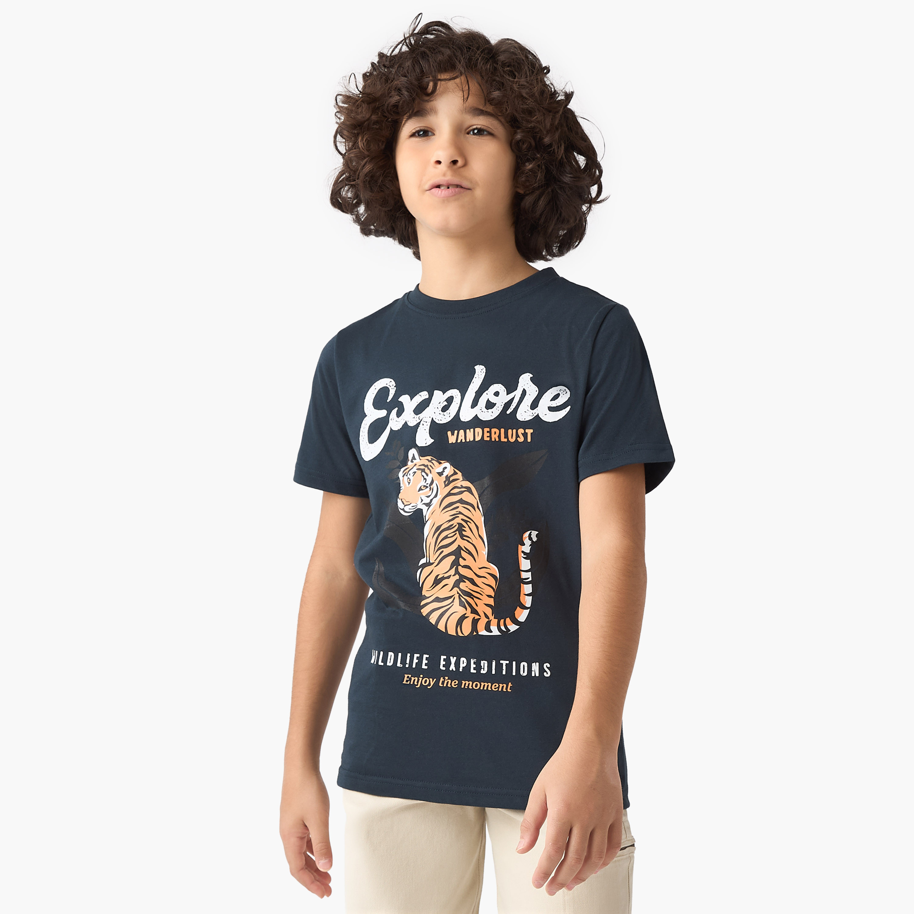 Tiger Graphic Print T-shirt with Short Sleeves-boys-clothing-tshirtsandpolos-image-1