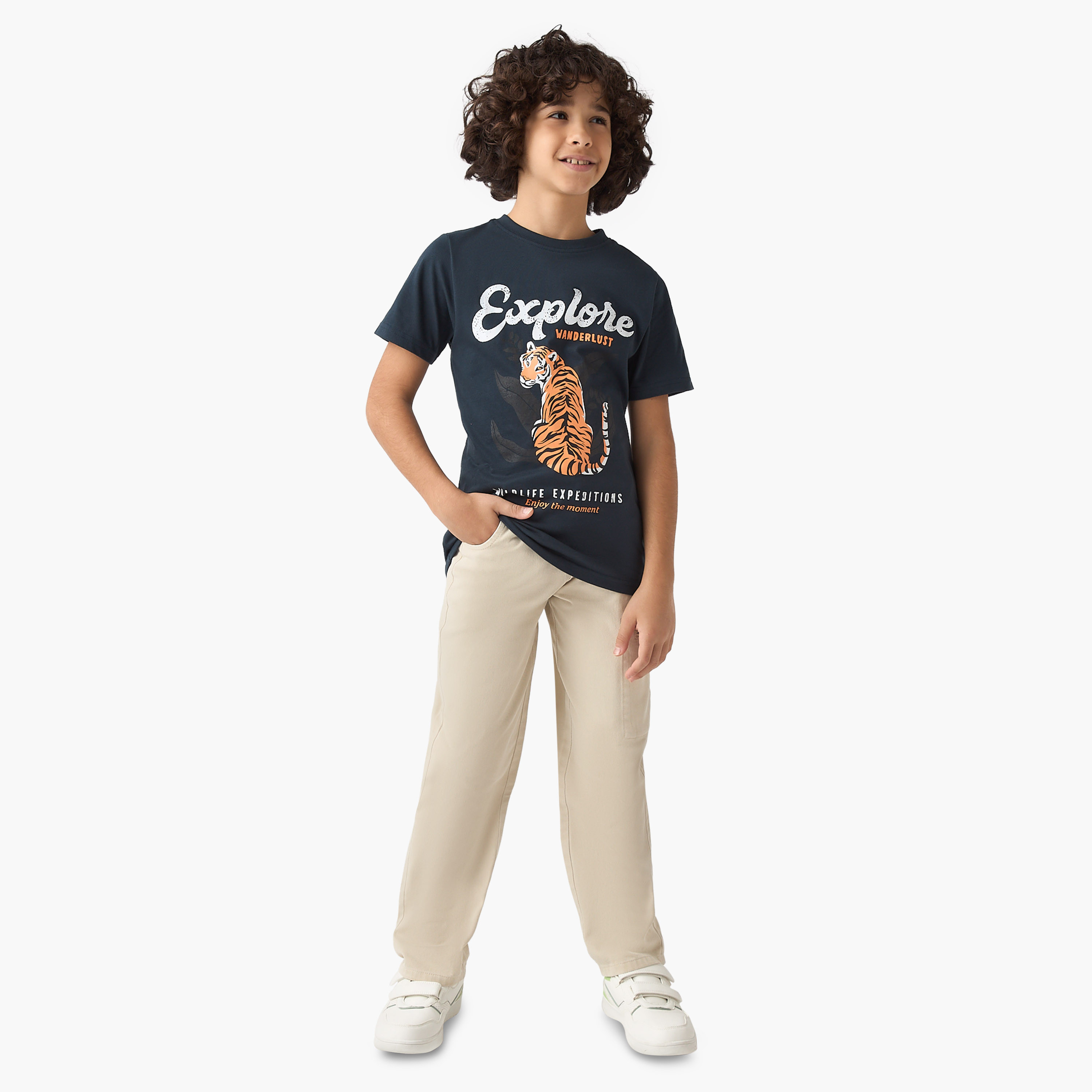 Tiger Graphic Print T-shirt with Short Sleeves-boys-clothing-tshirtsandpolos-image-2