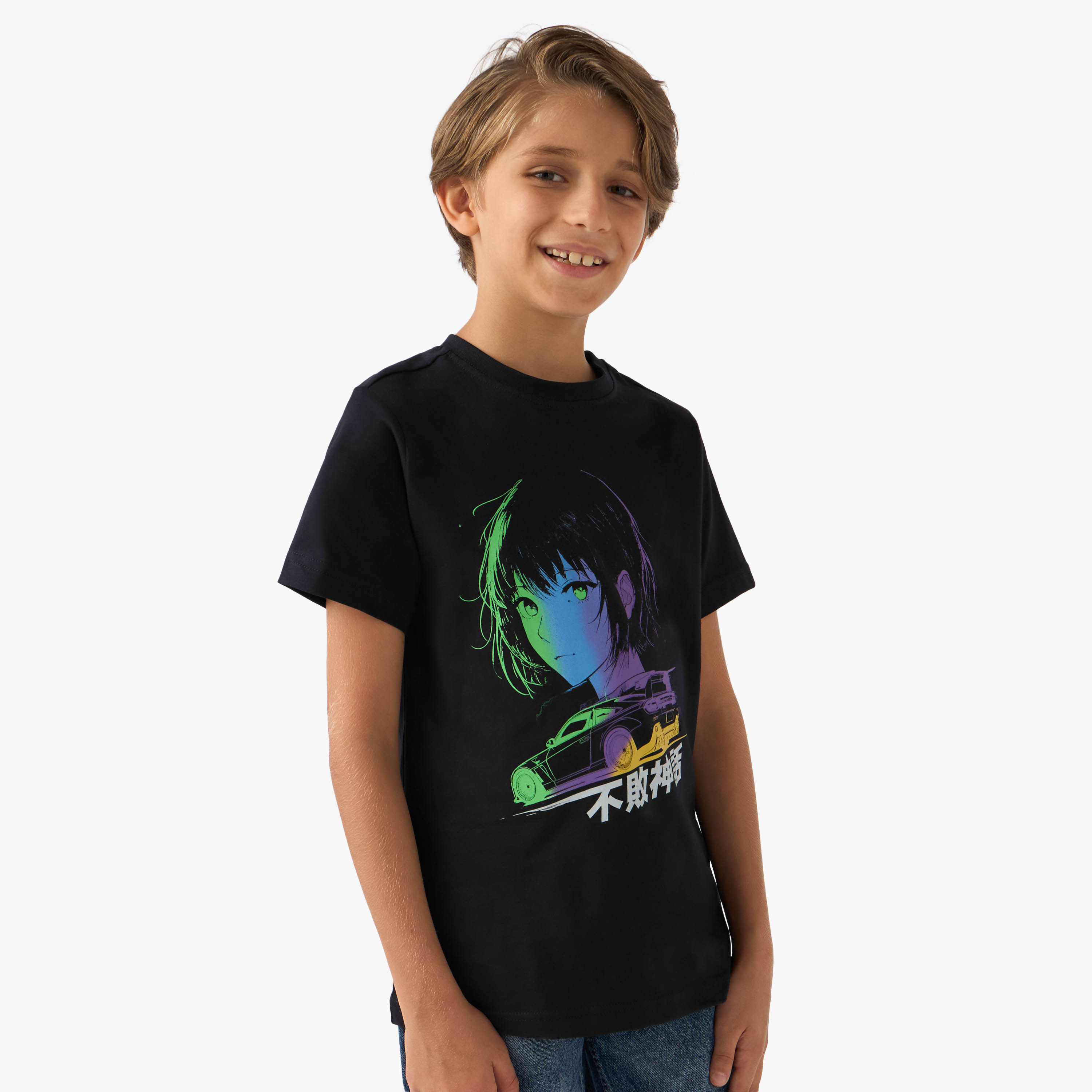 Juniors Anime Print T-shirt with Short Sleeves-boys-clothing-tshirtsandpolos-image-1