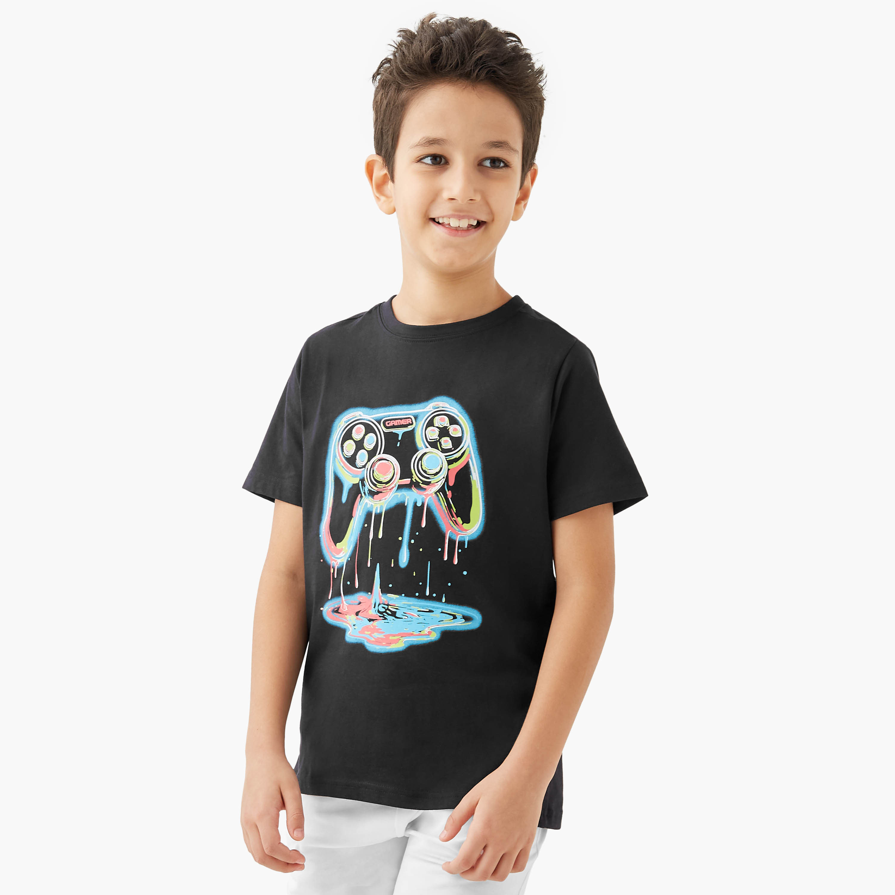 Juniors Game Controller Print Crew Neck T-shirt-boys-clothing-tshirtsandpolos-image-1