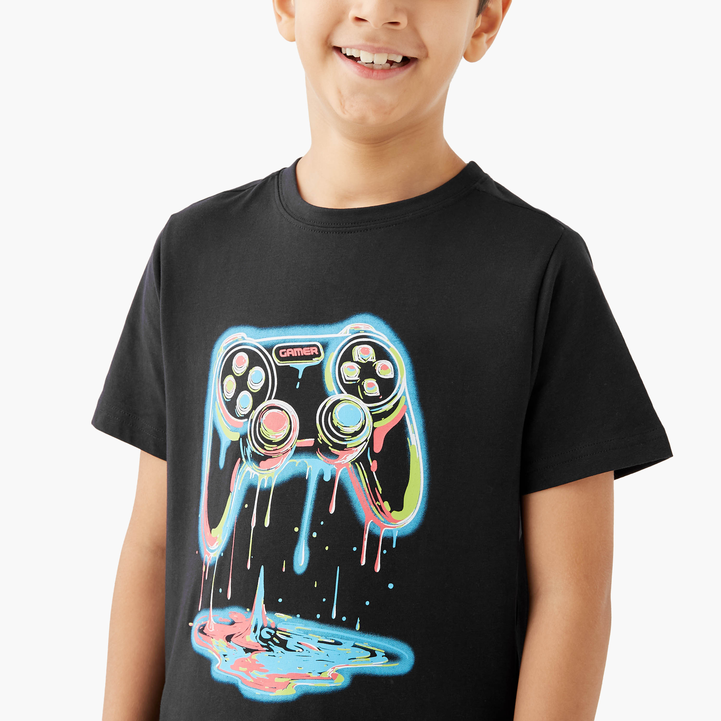 Juniors Game Controller Print Crew Neck T-shirt-boys-clothing-tshirtsandpolos-image-4