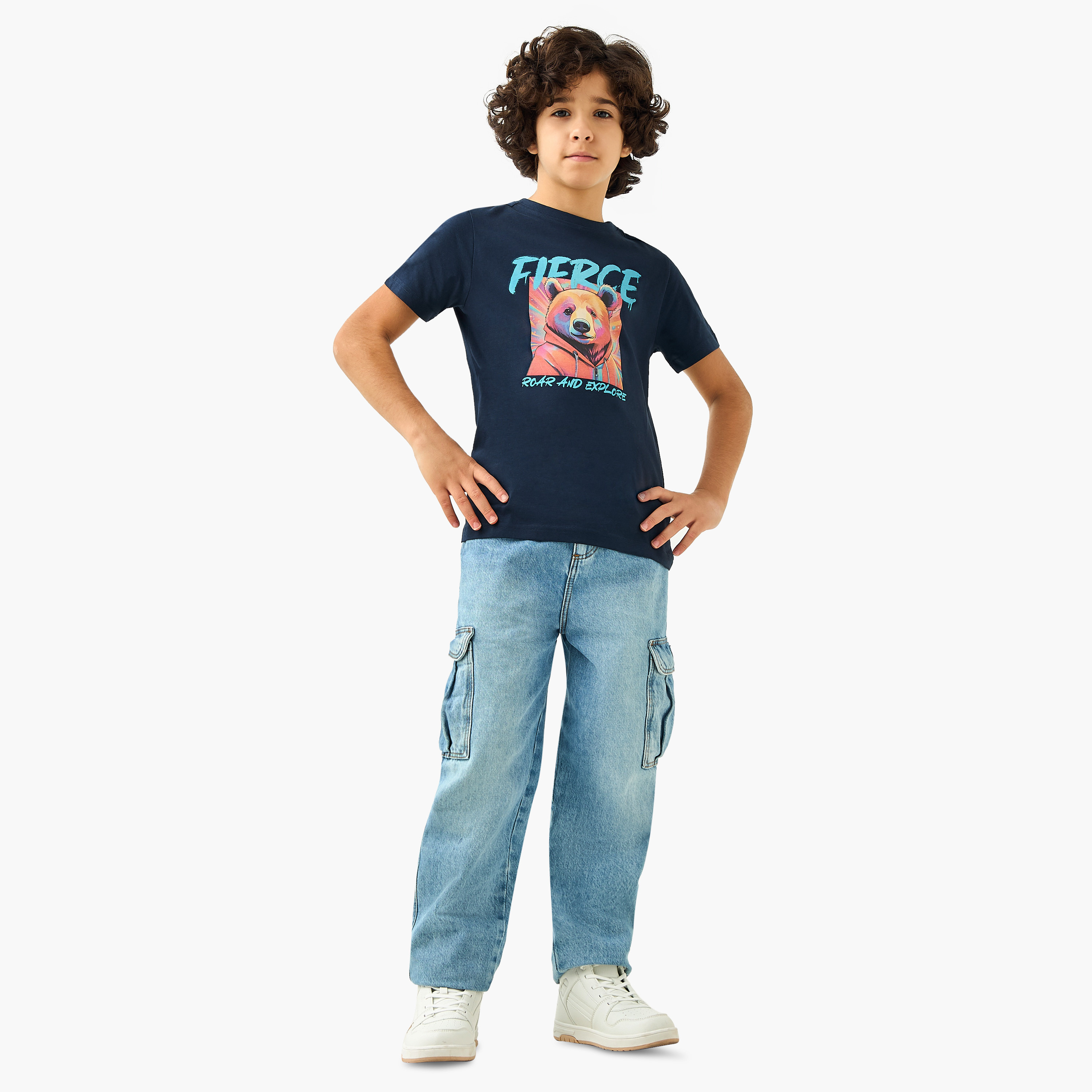 Juniors Bear Print T-Shirt with Short Sleeves-boys-clothing-tshirtsandpolos-image-2