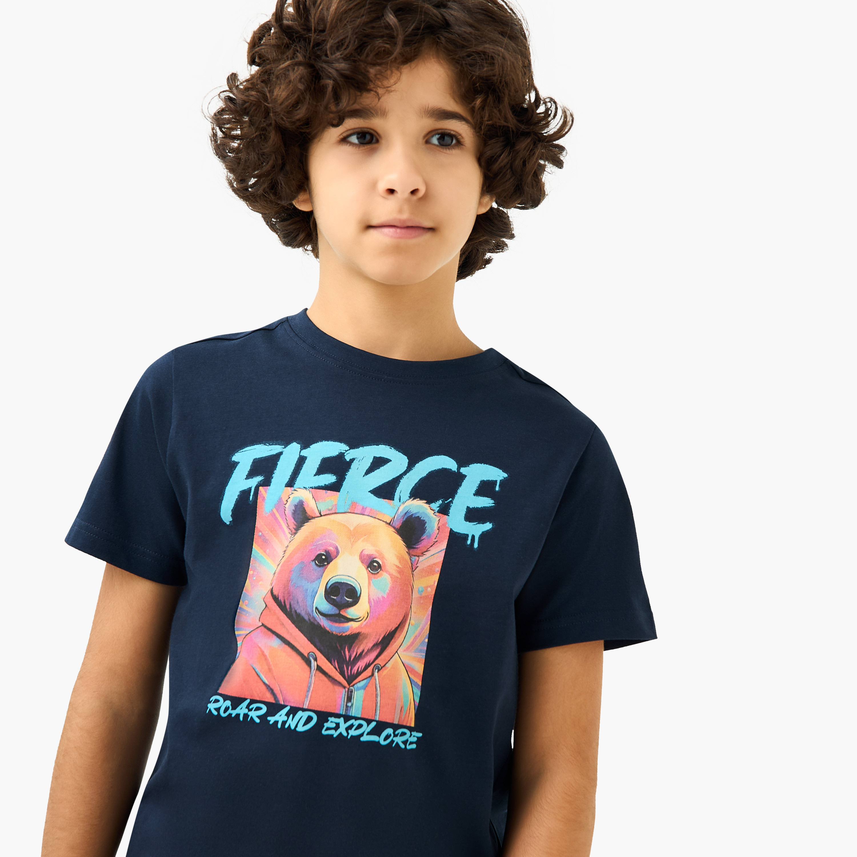 Juniors Bear Print T-Shirt with Short Sleeves-boys-clothing-tshirtsandpolos-image-4