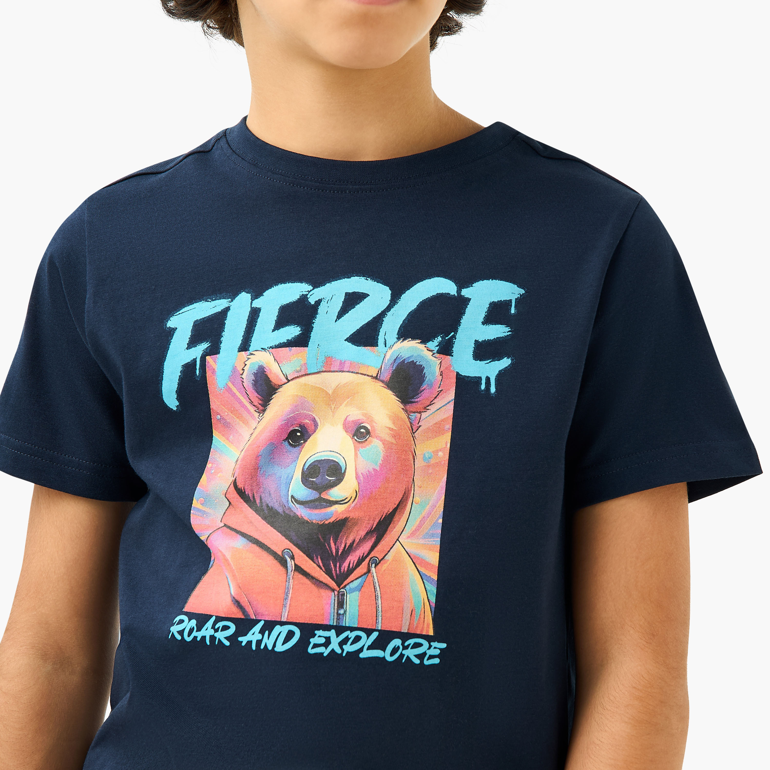 Juniors Bear Print T-Shirt with Short Sleeves-boys-clothing-tshirtsandpolos-image-5