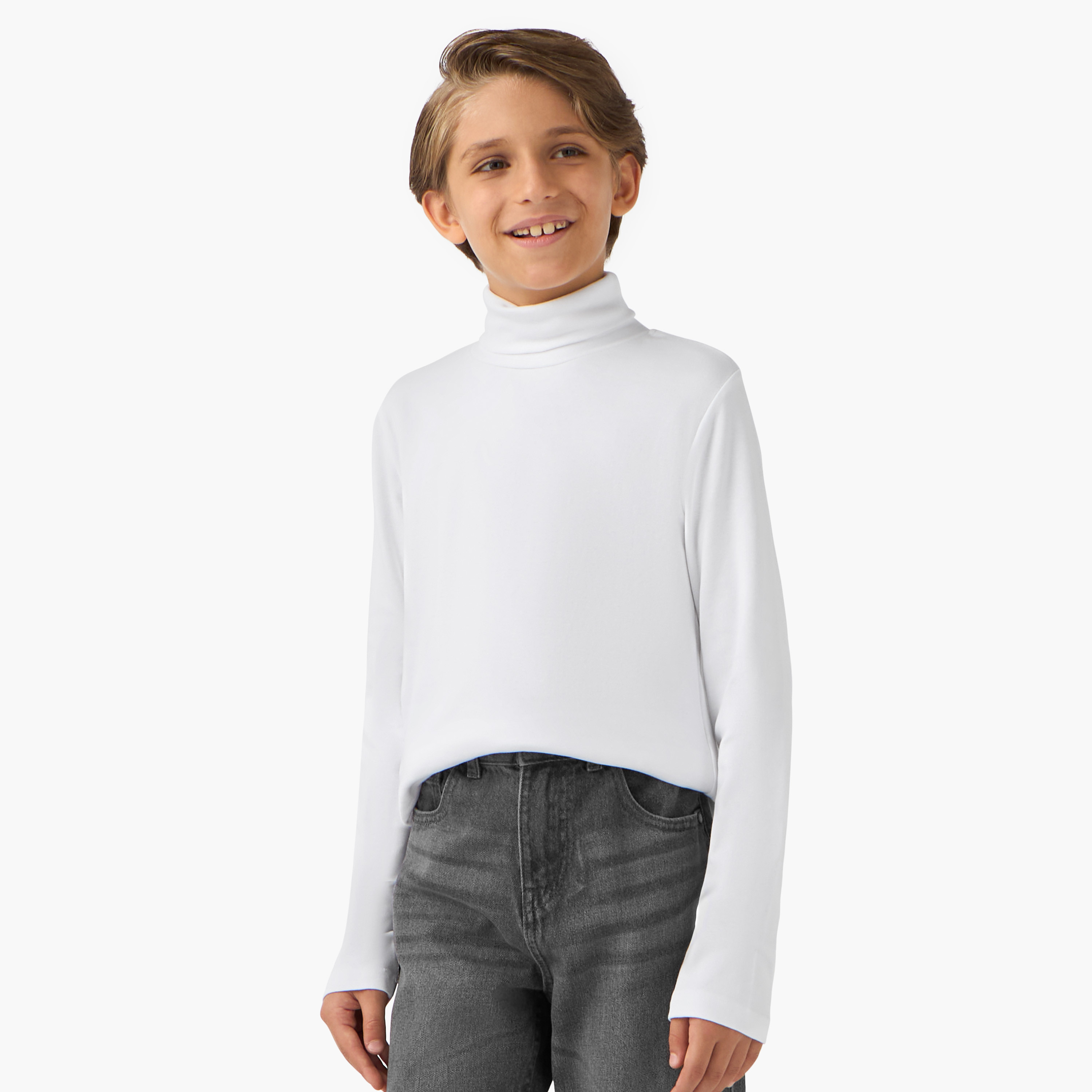 تيشيرت سادة بأكمام طويلة وياقة عالية من جونيورز-boys-clothing-jumpersandcardigans-image-5