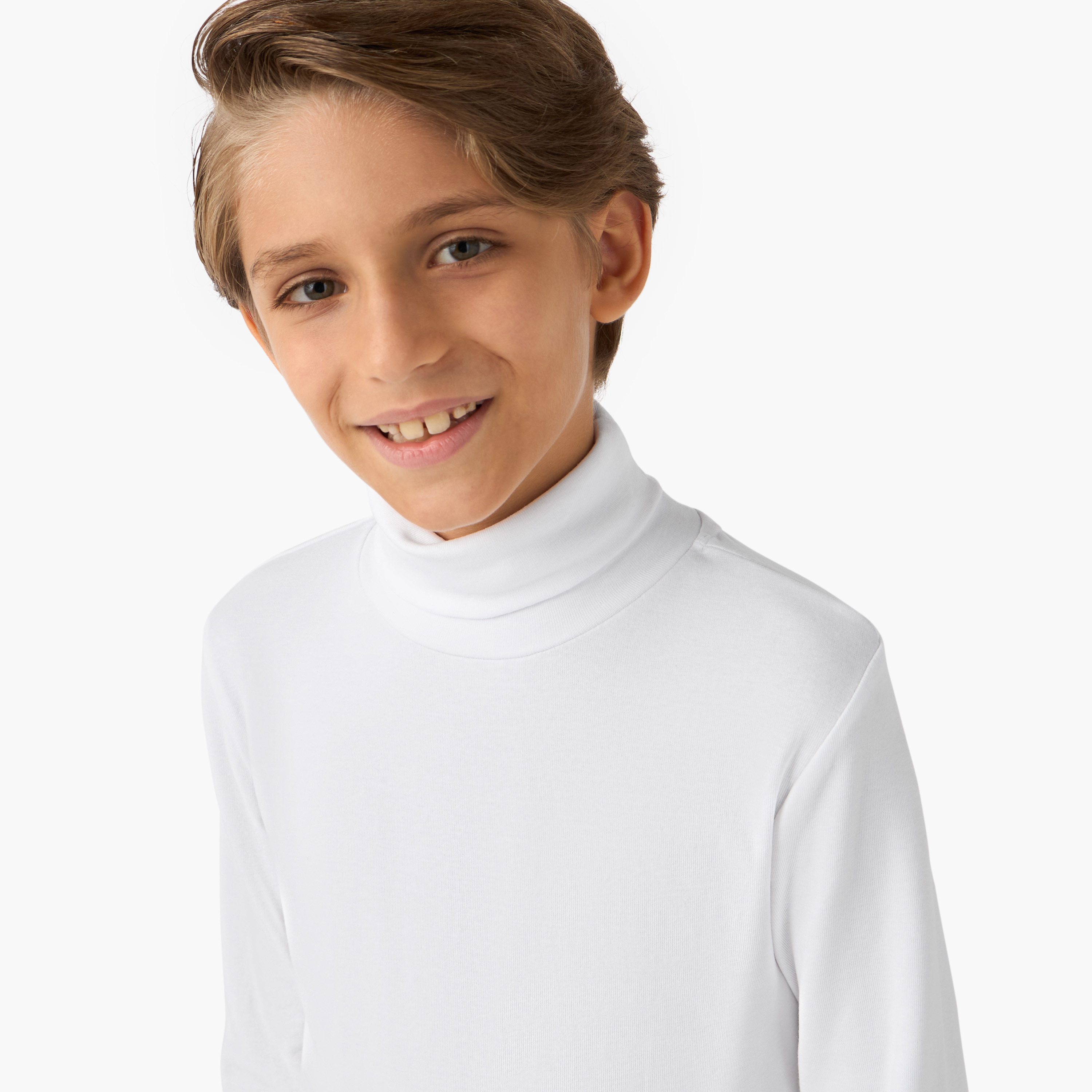 تيشيرت سادة بأكمام طويلة وياقة عالية من جونيورز-boys-clothing-jumpersandcardigans-image-2