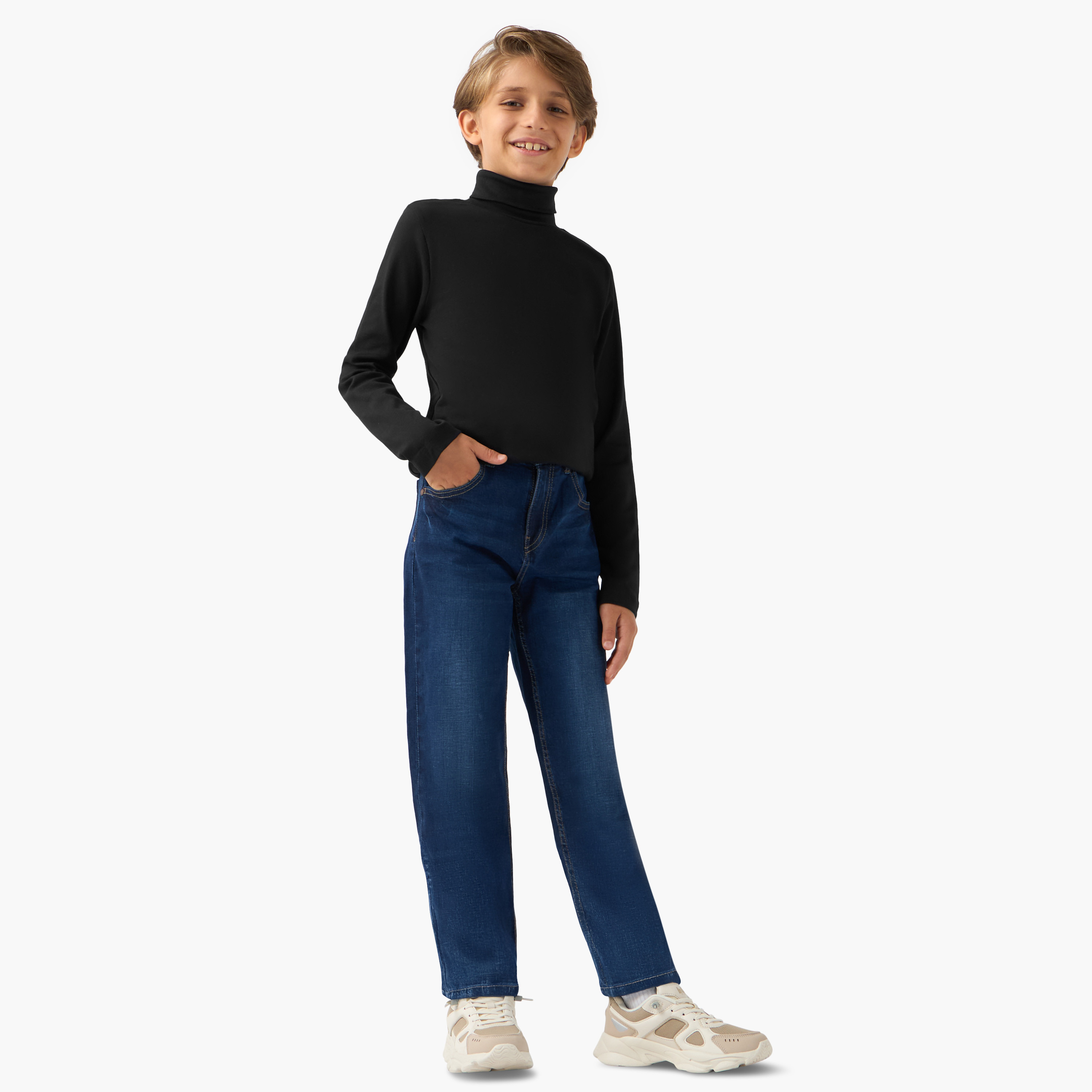 Juniors Solid Turtleneck T-shirt with Long Sleeves-boys-clothing-jumpersandcardigans-image-2