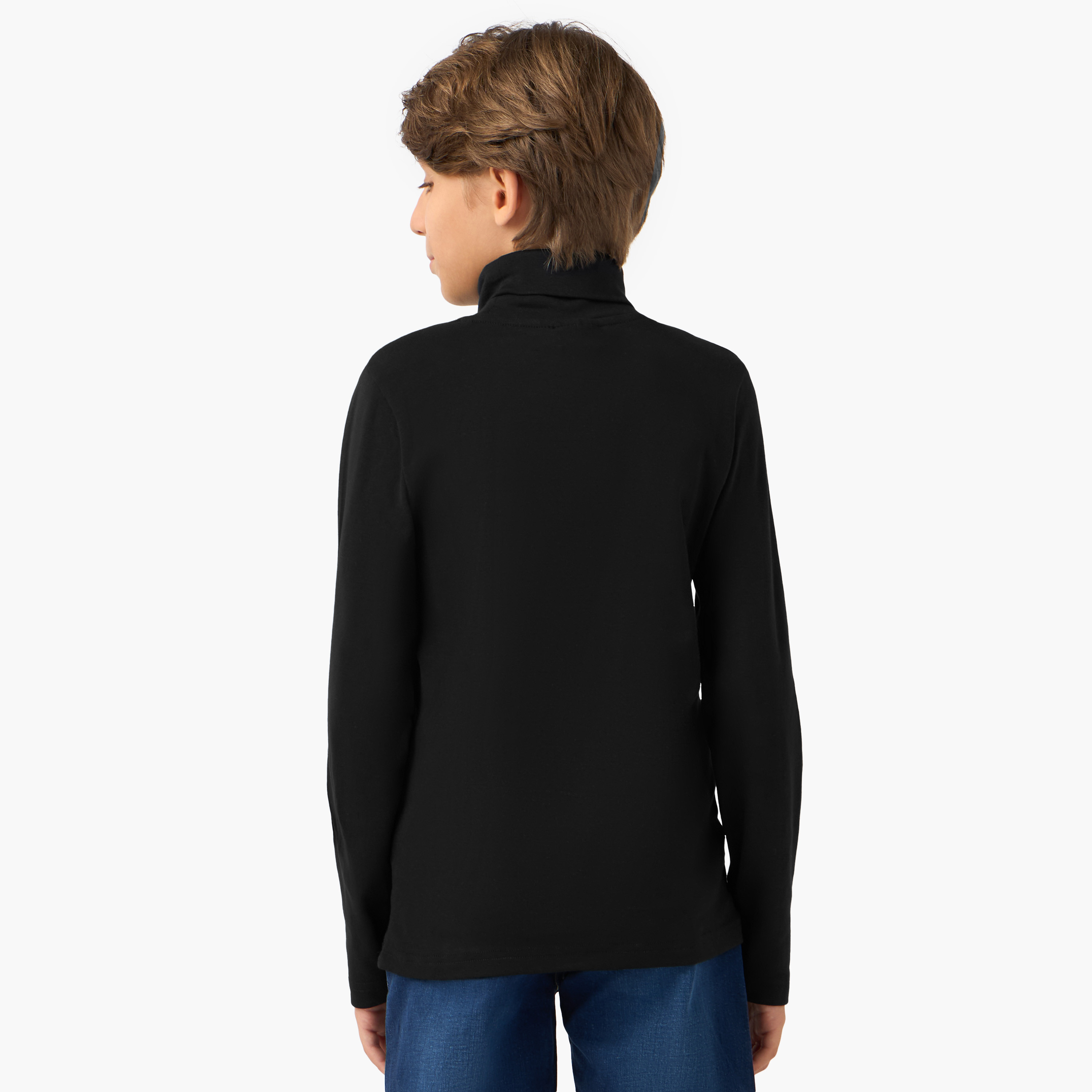 Juniors Solid Turtleneck T-shirt with Long Sleeves-boys-clothing-jumpersandcardigans-image-3