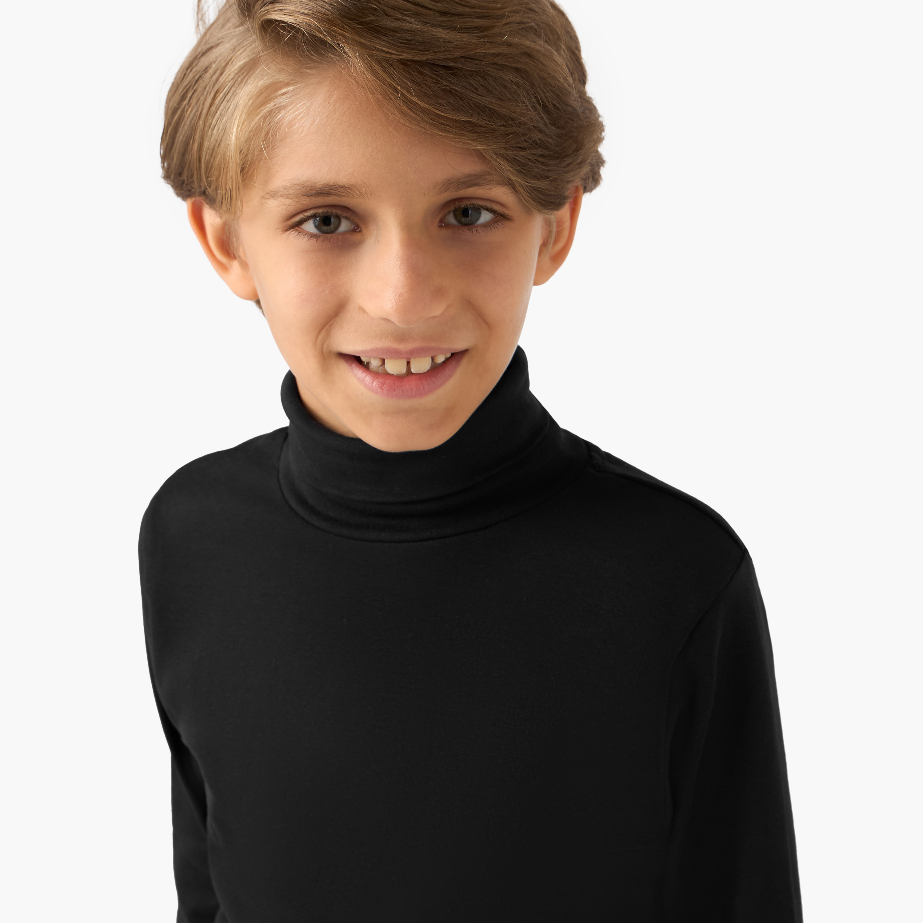 Juniors Solid Turtleneck T-shirt with Long Sleeves-boys-clothing-jumpersandcardigans-image-4