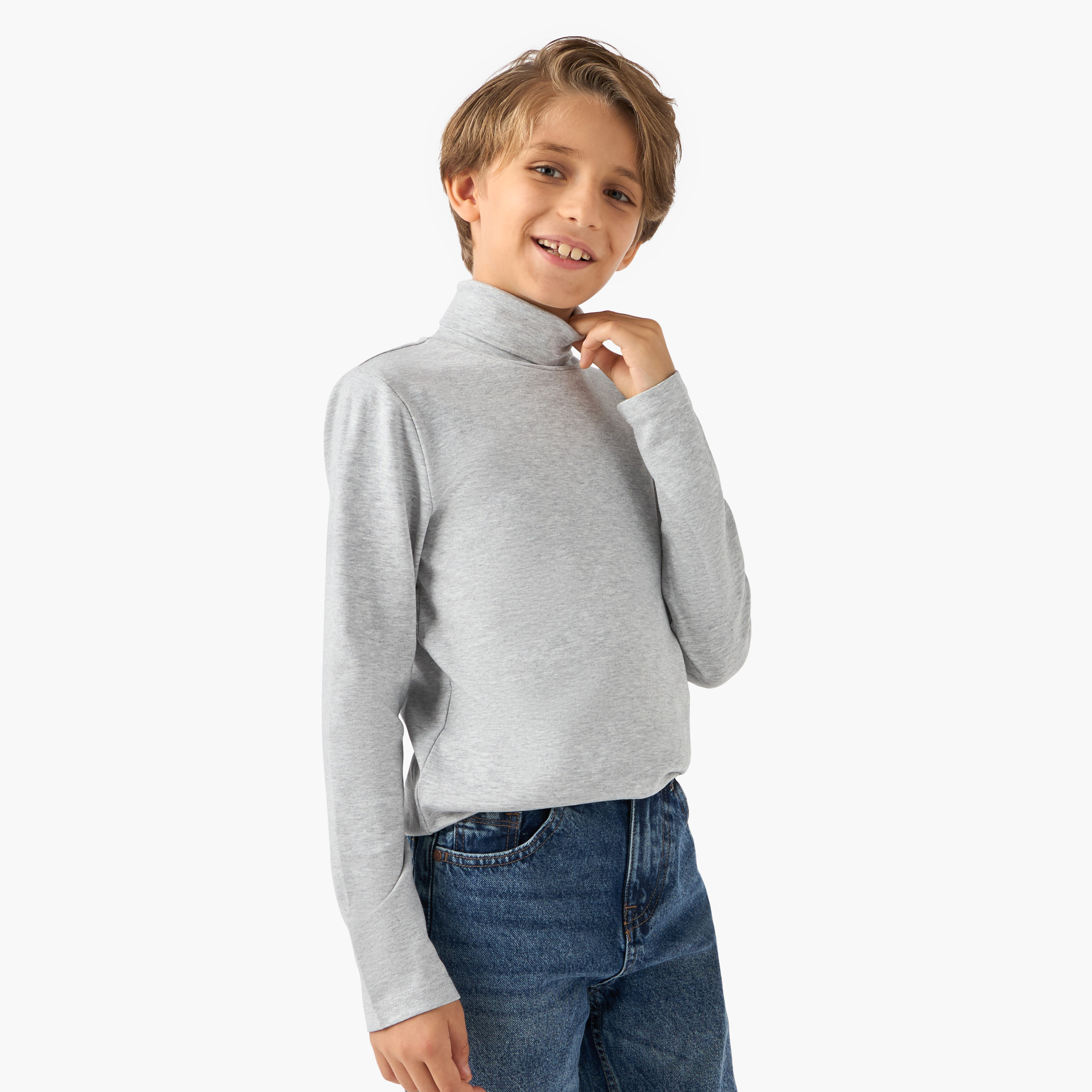 Juniors Solid Turtleneck with Long Sleeves-boys-clothing-jumpersandcardigans-image-1
