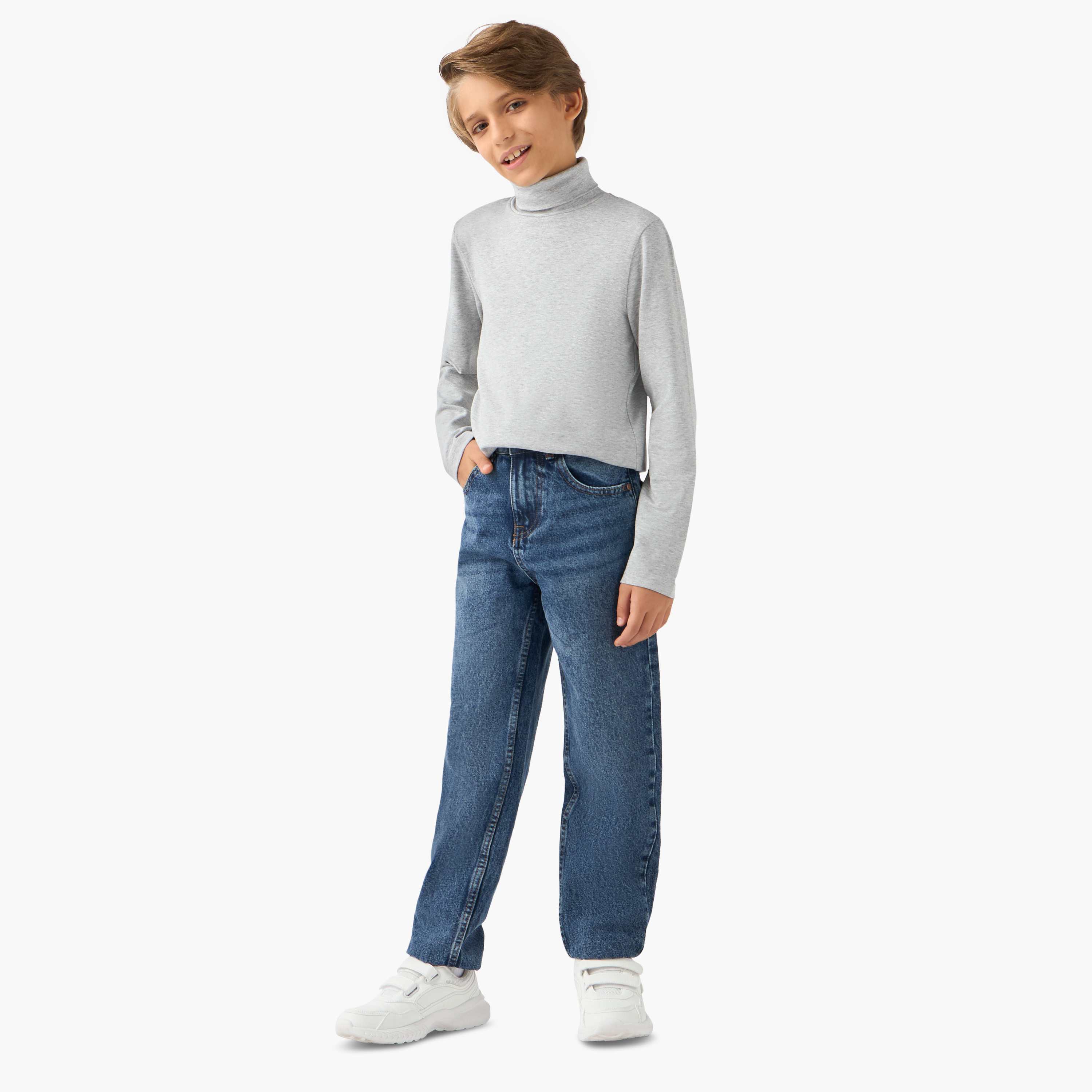 Juniors Solid Turtleneck with Long Sleeves-boys-clothing-jumpersandcardigans-image-2