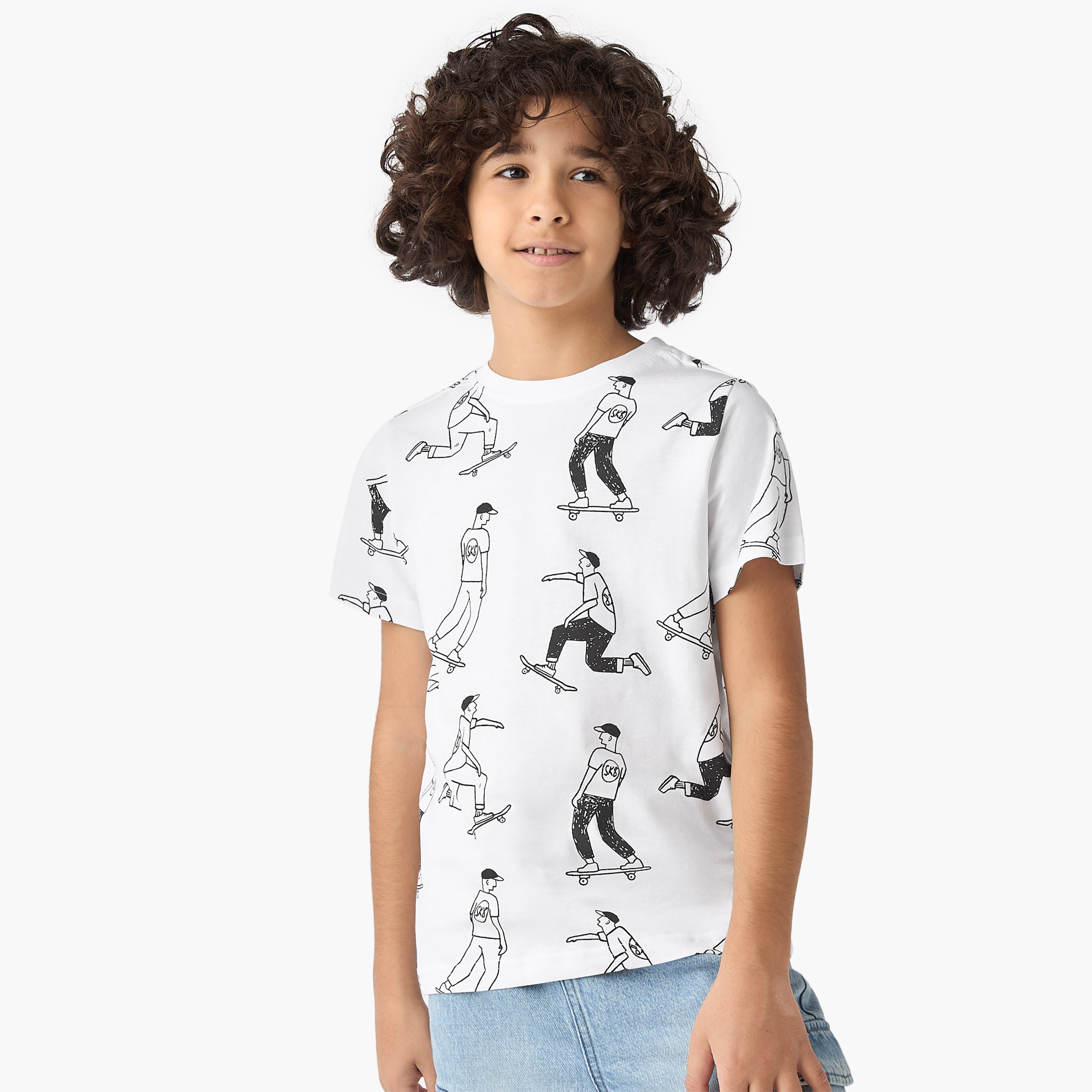 Juniors Skater Print T-Shirt with Short Sleeves-boys-clothing-tshirtsandpolos-image-1
