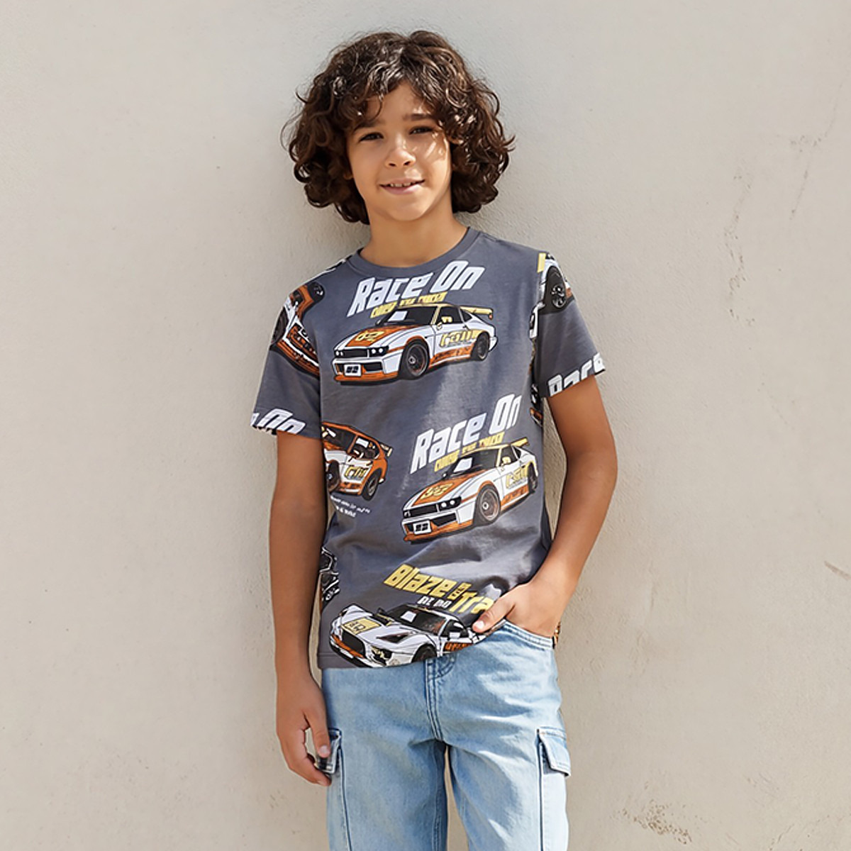 Juniors Car Print T-shirt with Short Sleeves-boys-clothing-tshirtsandpolos-image-1