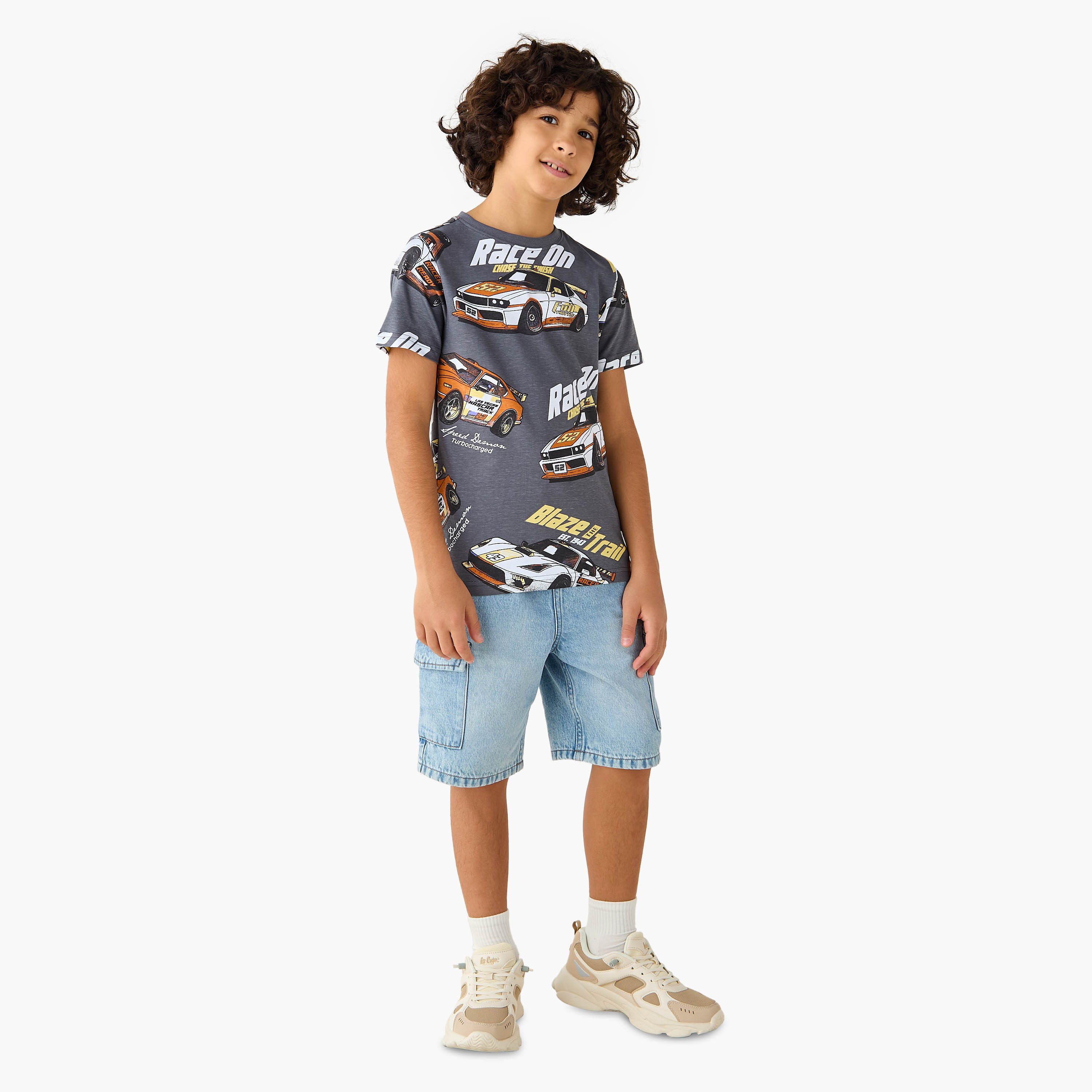 Juniors Car Print T-shirt with Short Sleeves-boys-clothing-tshirtsandpolos-image-2
