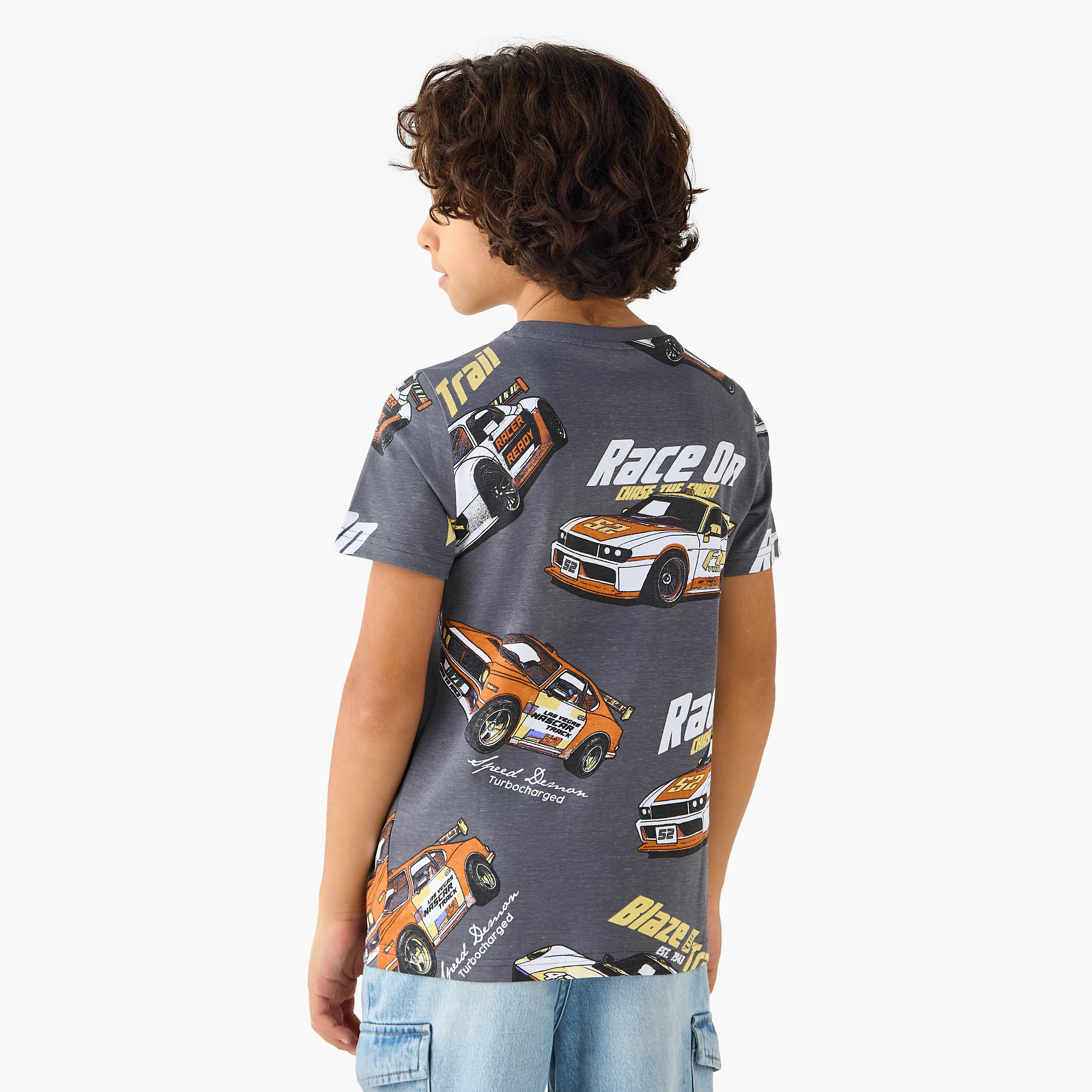 Juniors Car Print T-shirt with Short Sleeves-boys-clothing-tshirtsandpolos-image-3