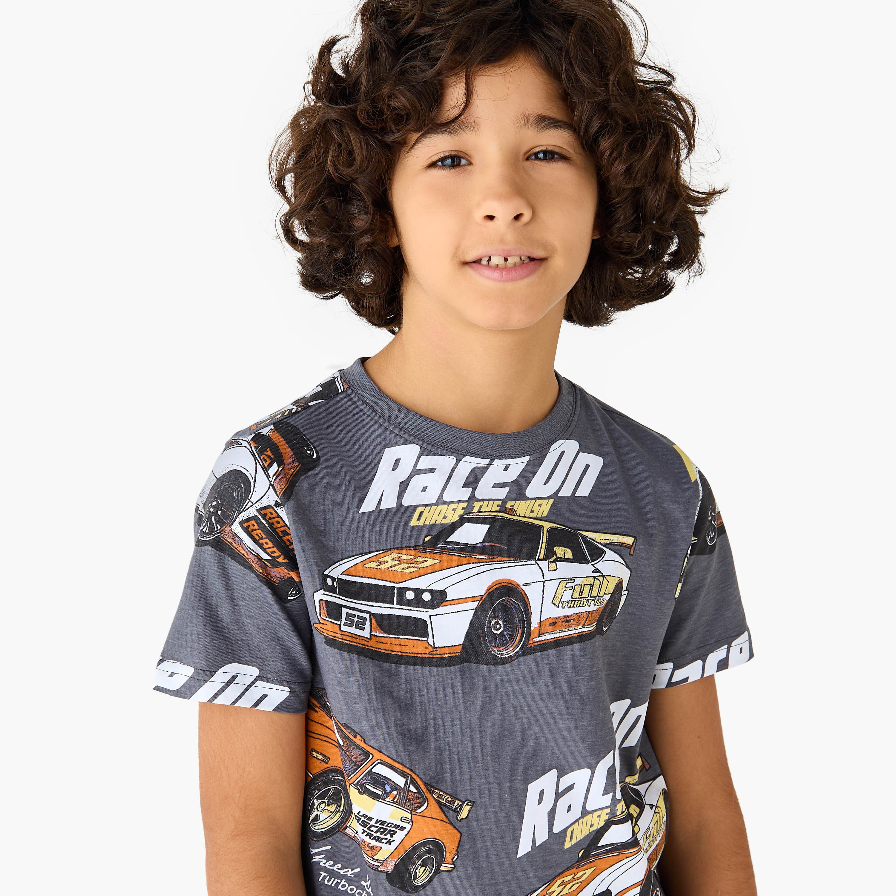 Juniors Car Print T-shirt with Short Sleeves-boys-clothing-tshirtsandpolos-image-4