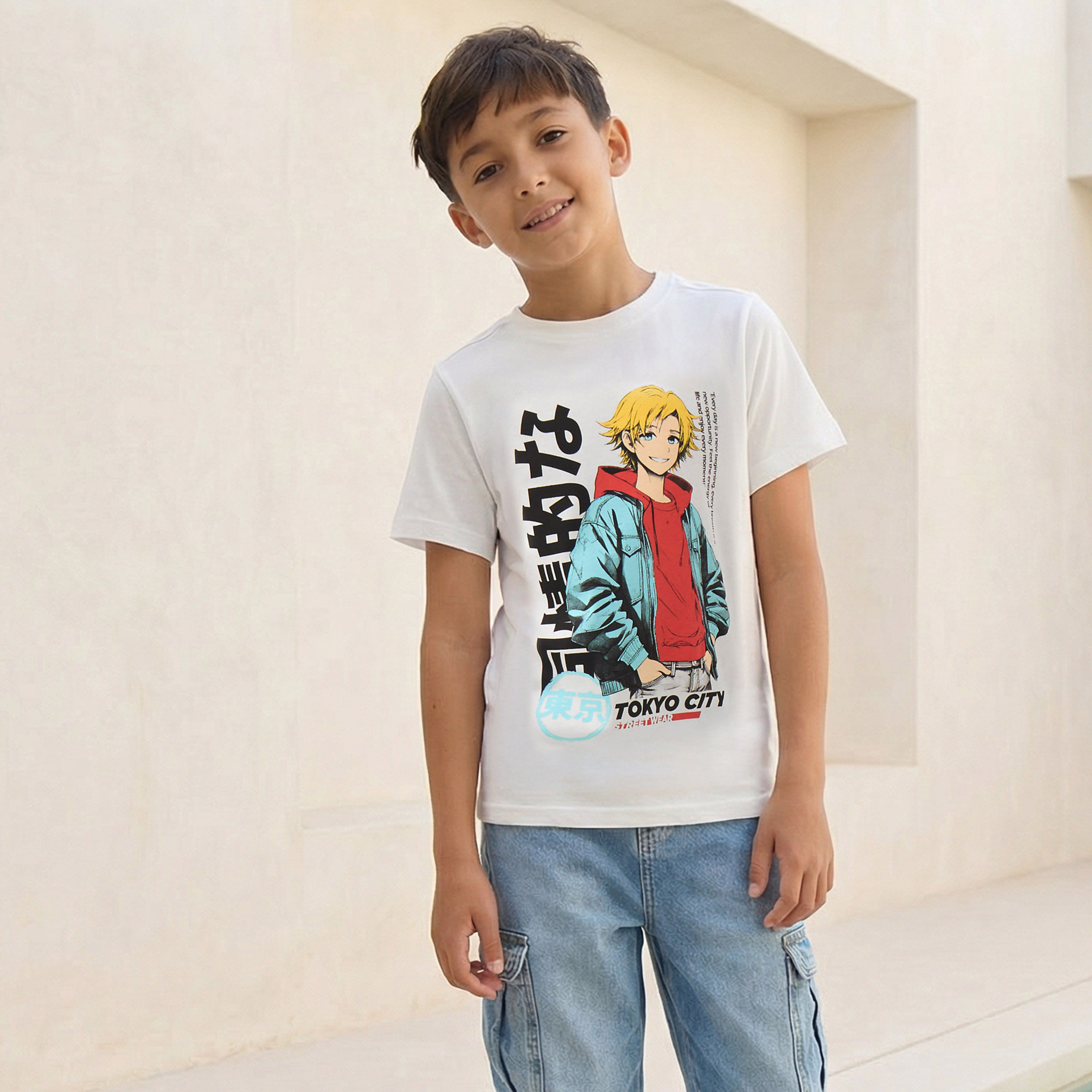 Juniors Boys Crew Neck T-shirt with Anime Print - Cotton - Short Sleeve-boys-clothing-tshirtsandpolos-image-1