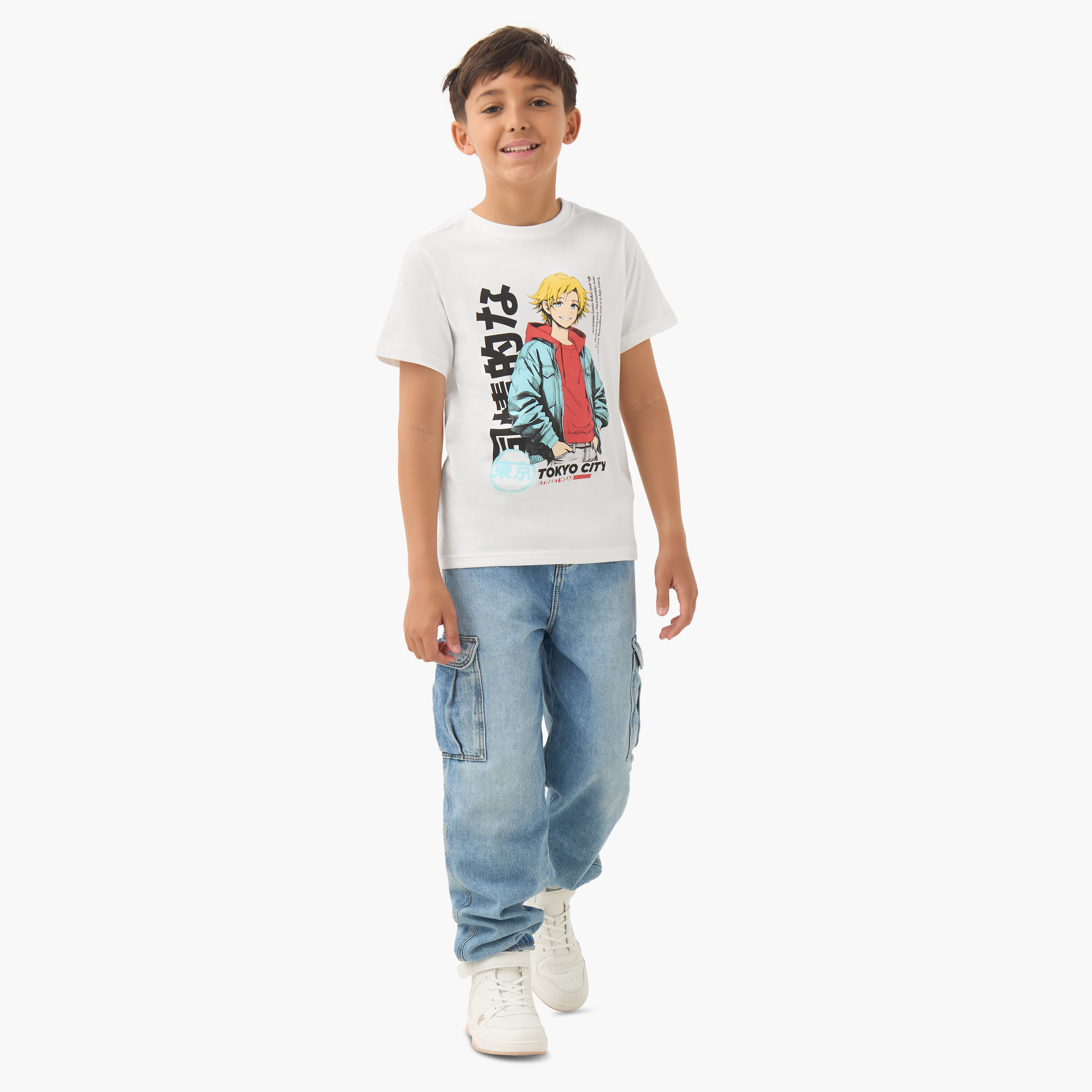 Juniors Boys Crew Neck T-shirt with Anime Print - Cotton - Short Sleeve-boys-clothing-tshirtsandpolos-image-2