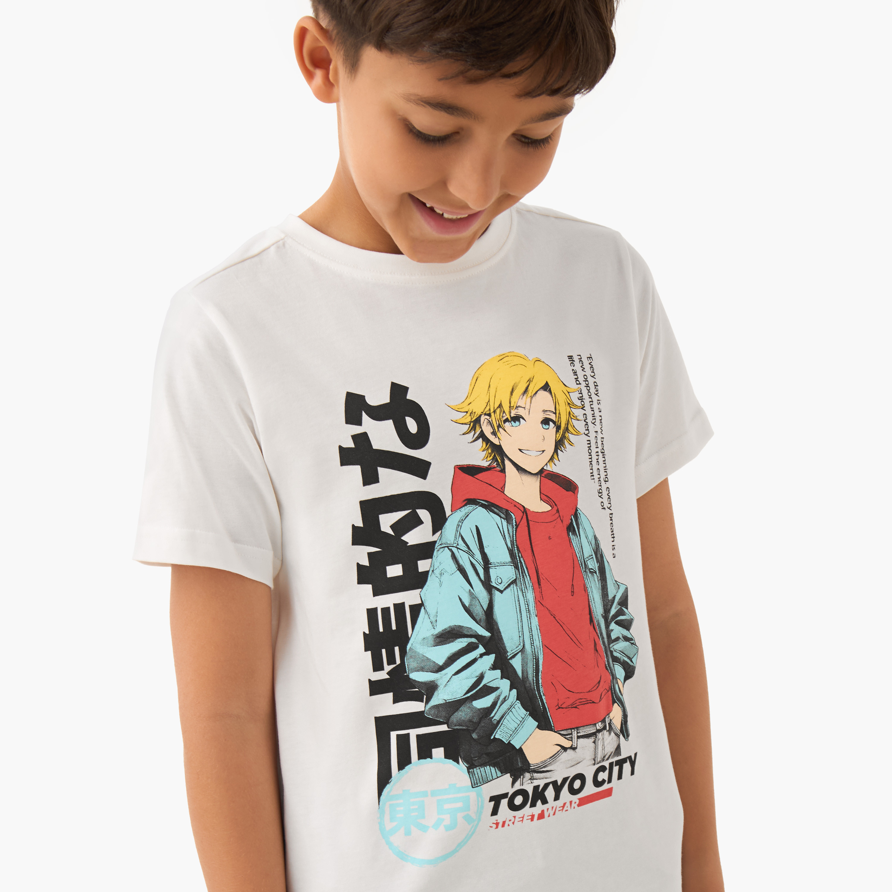 Juniors Boys Crew Neck T-shirt with Anime Print - Cotton - Short Sleeve-boys-clothing-tshirtsandpolos-image-4