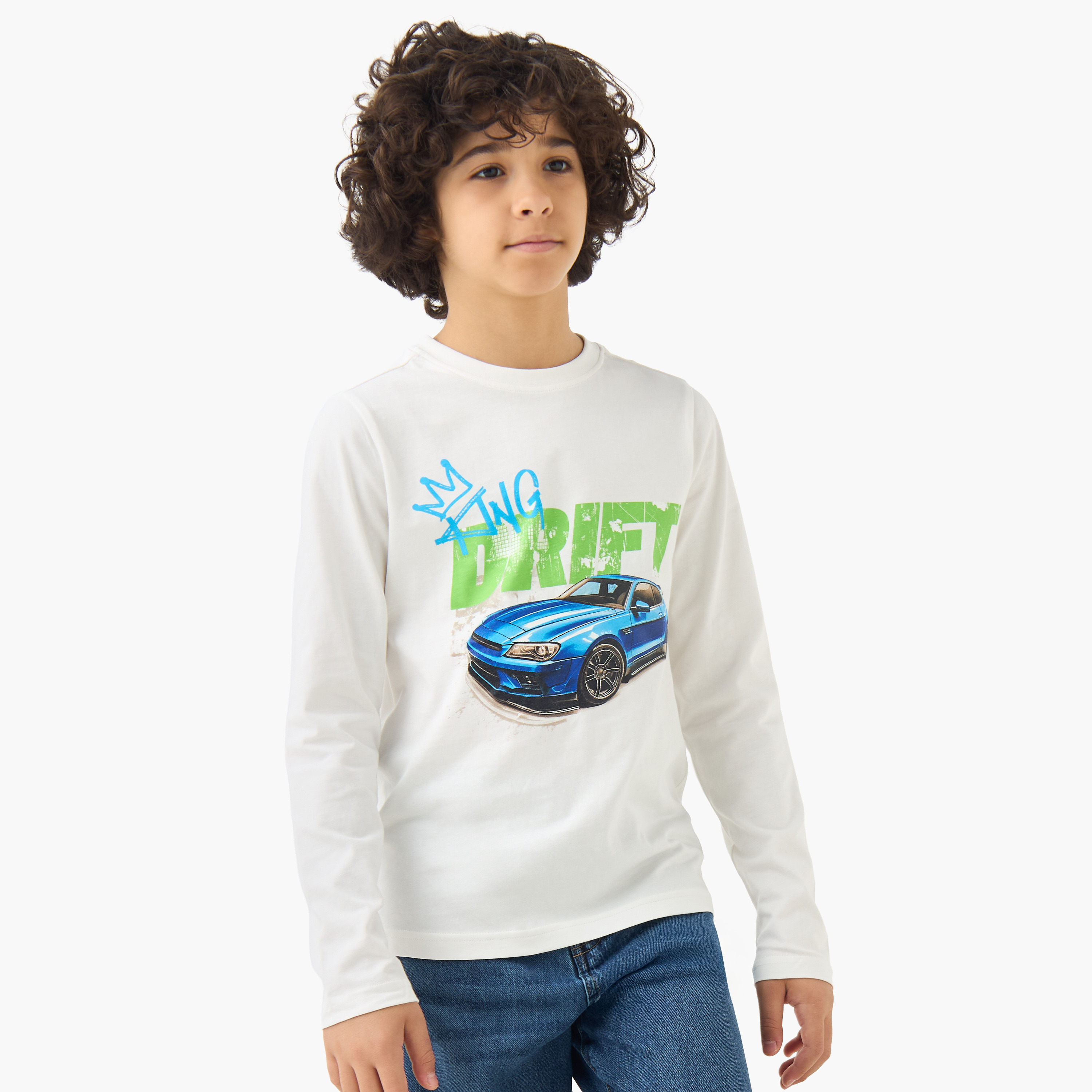 Juniors Boys Crew Neck T-shirt with Graphic Print - Cotton - Long Sleeves-promo_babyshop_Buy2for30_KSA130526-image-1