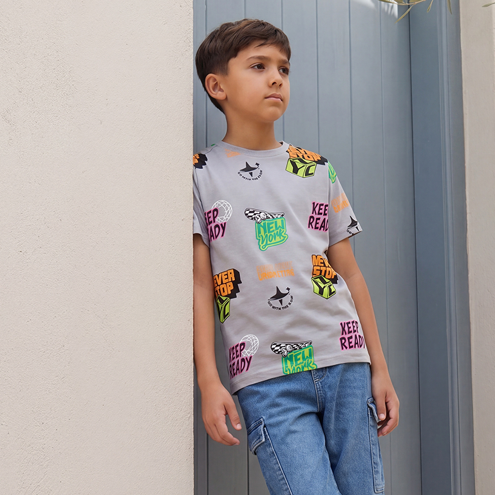 Juniors Boys Crew Neck T-shirt with Fun Print - Cotton - Short Sleeve-boys-clothing-tshirtsandpolos-image-1