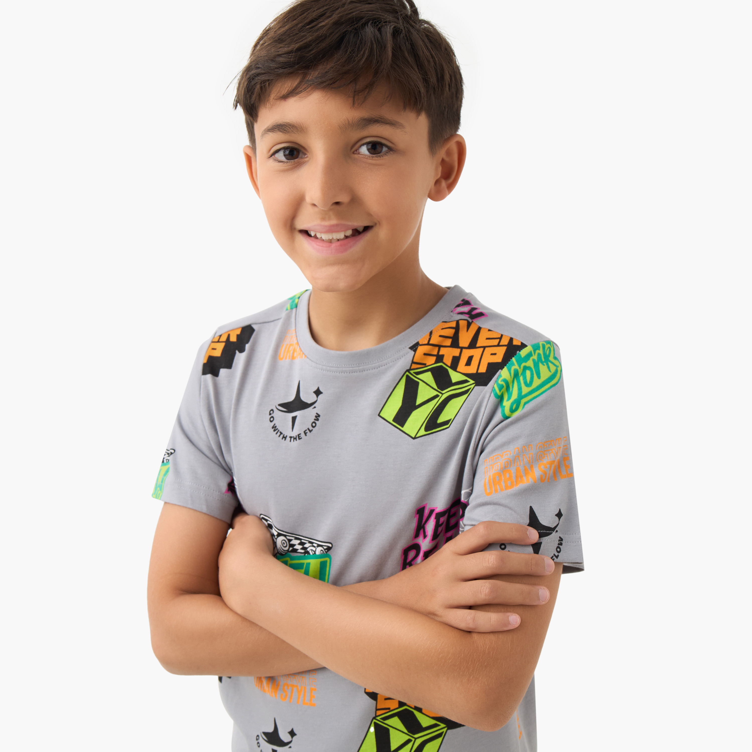 Juniors Boys Crew Neck T-shirt with Fun Print - Cotton - Short Sleeve-boys-clothing-tshirtsandpolos-image-4